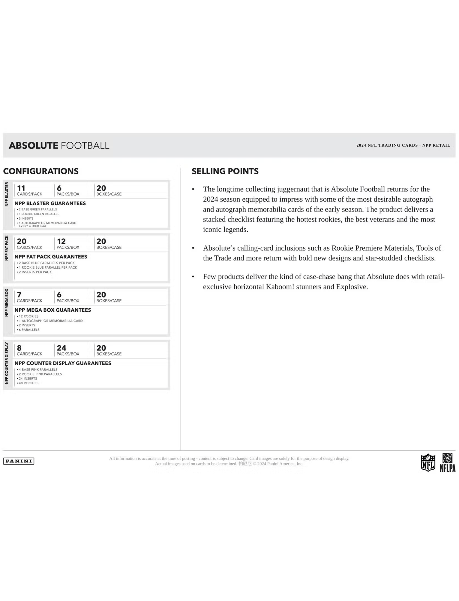 2024 Panini NFL Absolute Football Trading Card Value Fat Pack