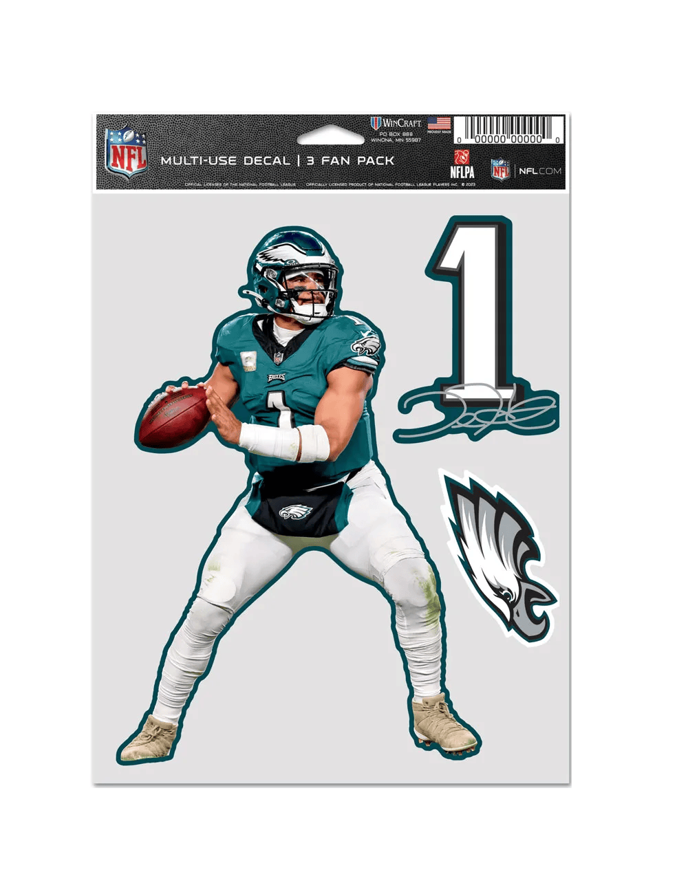 Jalen Hurts Philadelphia Eagles Wincraft NFL 3 Piece 5” x 7” Decal Set