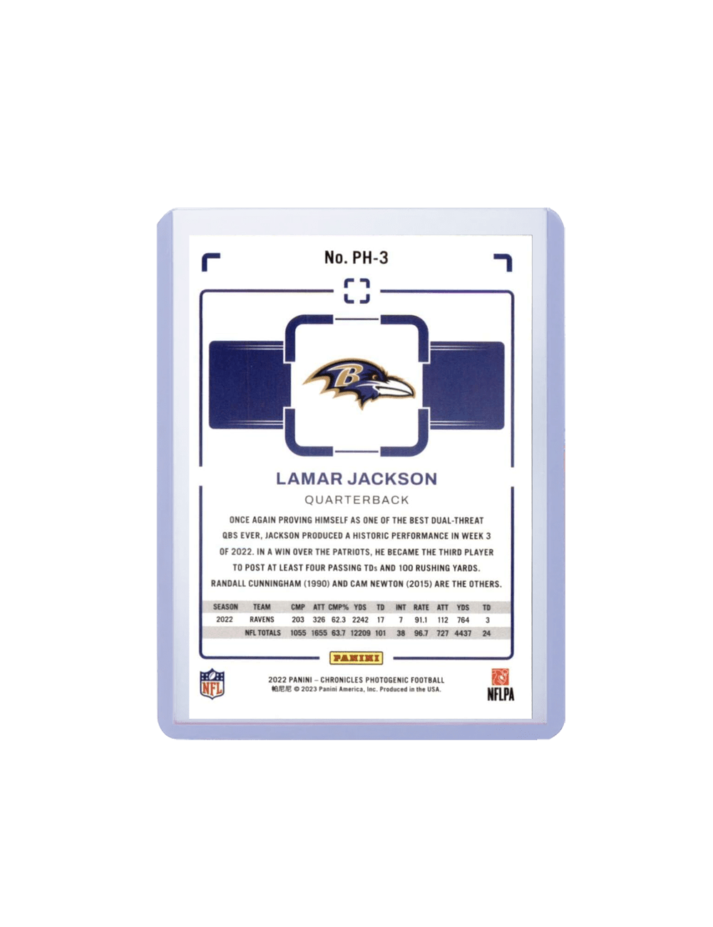 Lamar Jackson Baltimore Ravens Panini NFL 22 Photogenic Card