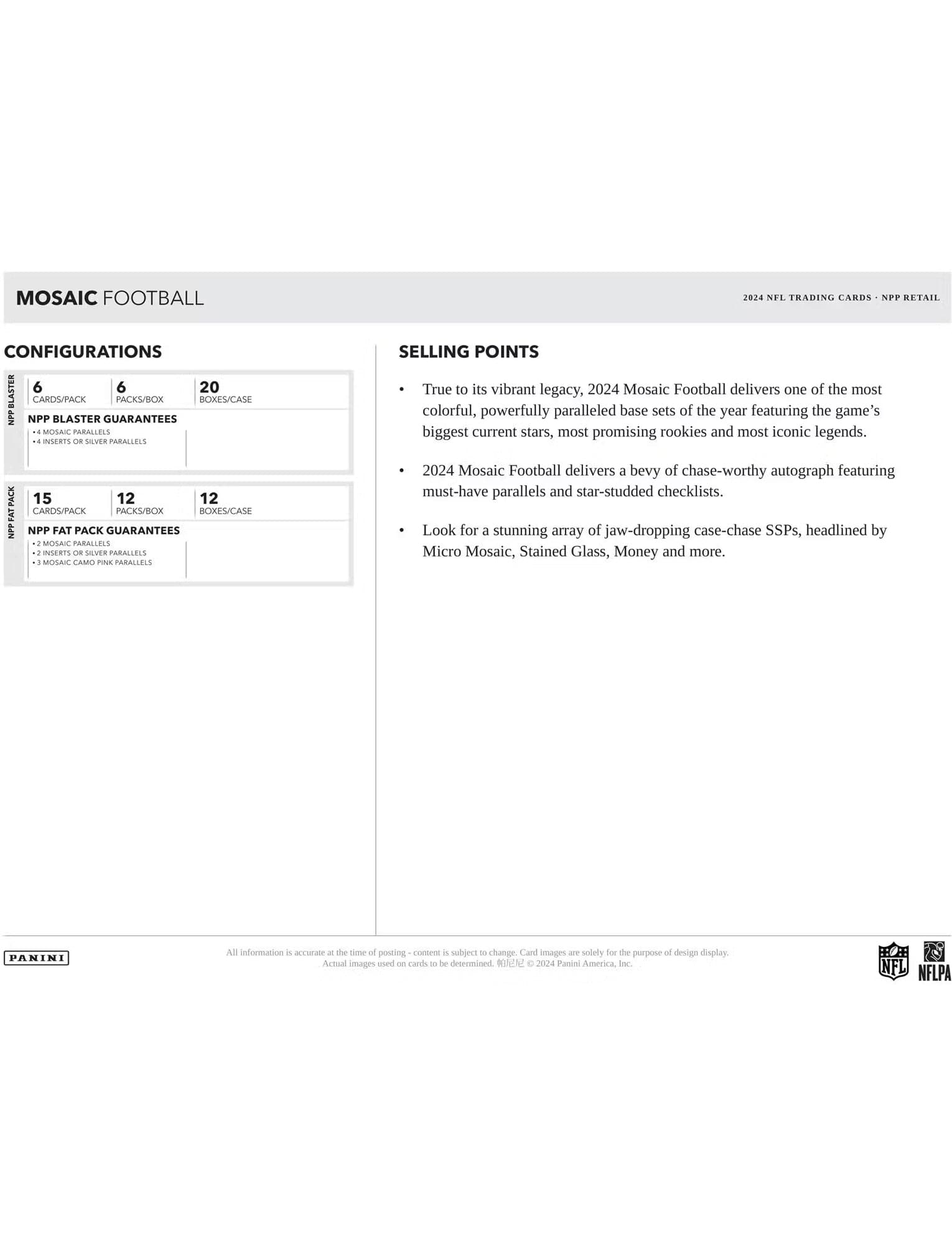 2024 Panini NFL Mosaic Football Trading Card Value Fat Pack