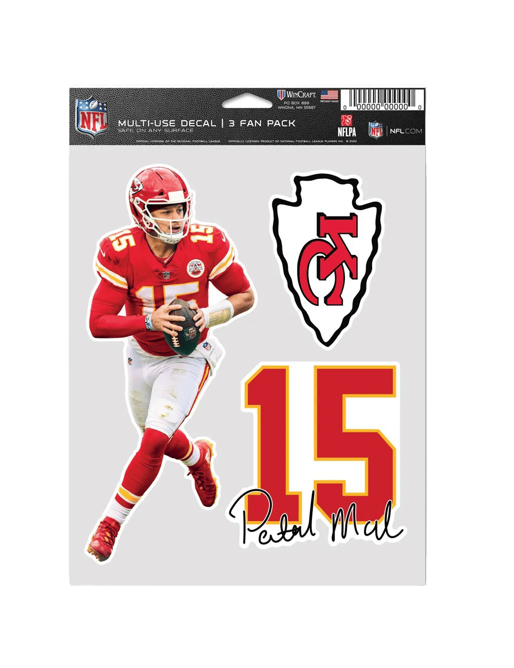 Patrick Mahomes Kansas City Chiefs Wincraft NFL 3 Piece 5” x 7” Decal Set