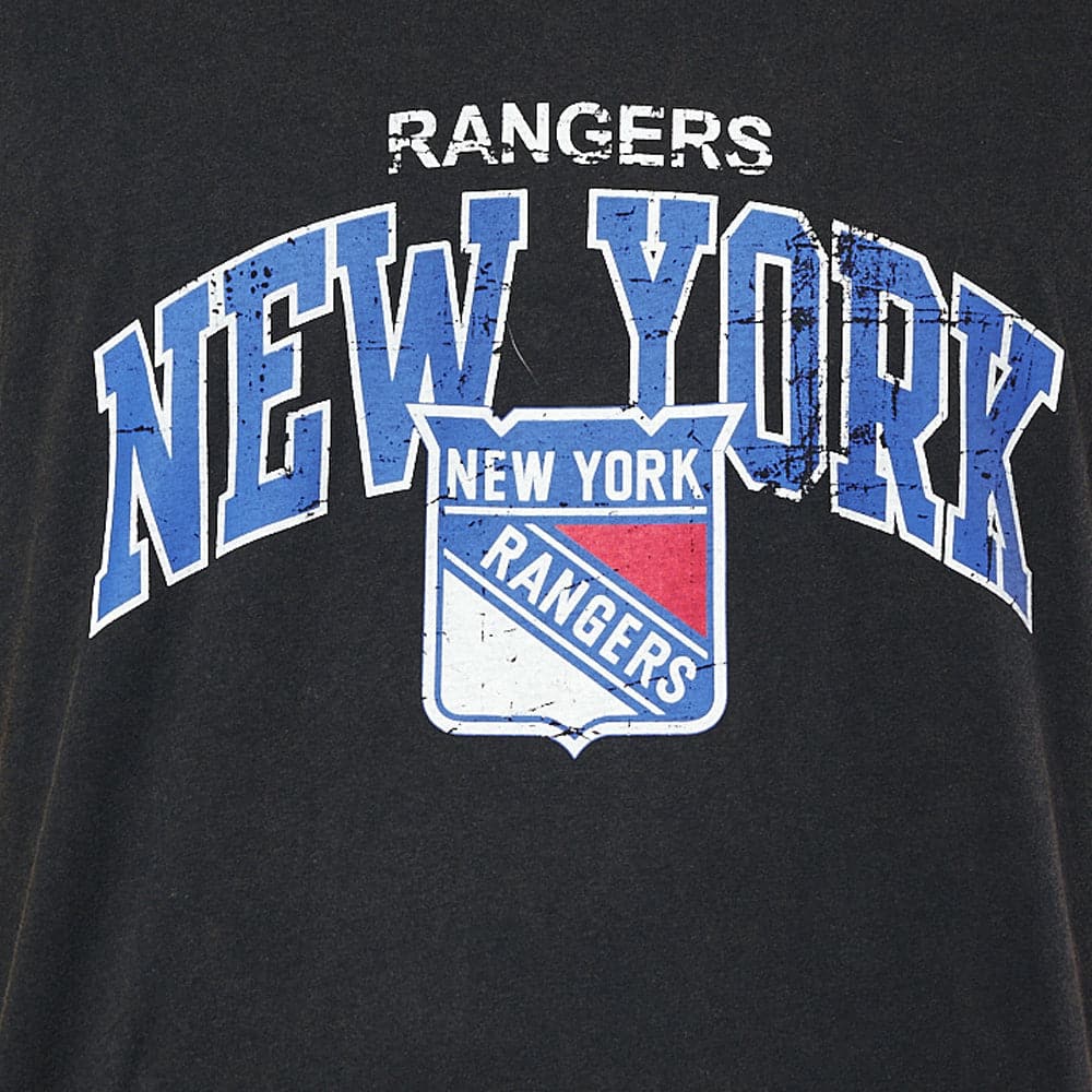 New York Rangers Majestic NHL Acid Wash Arch Vintage T-Shirt - Faded Black
