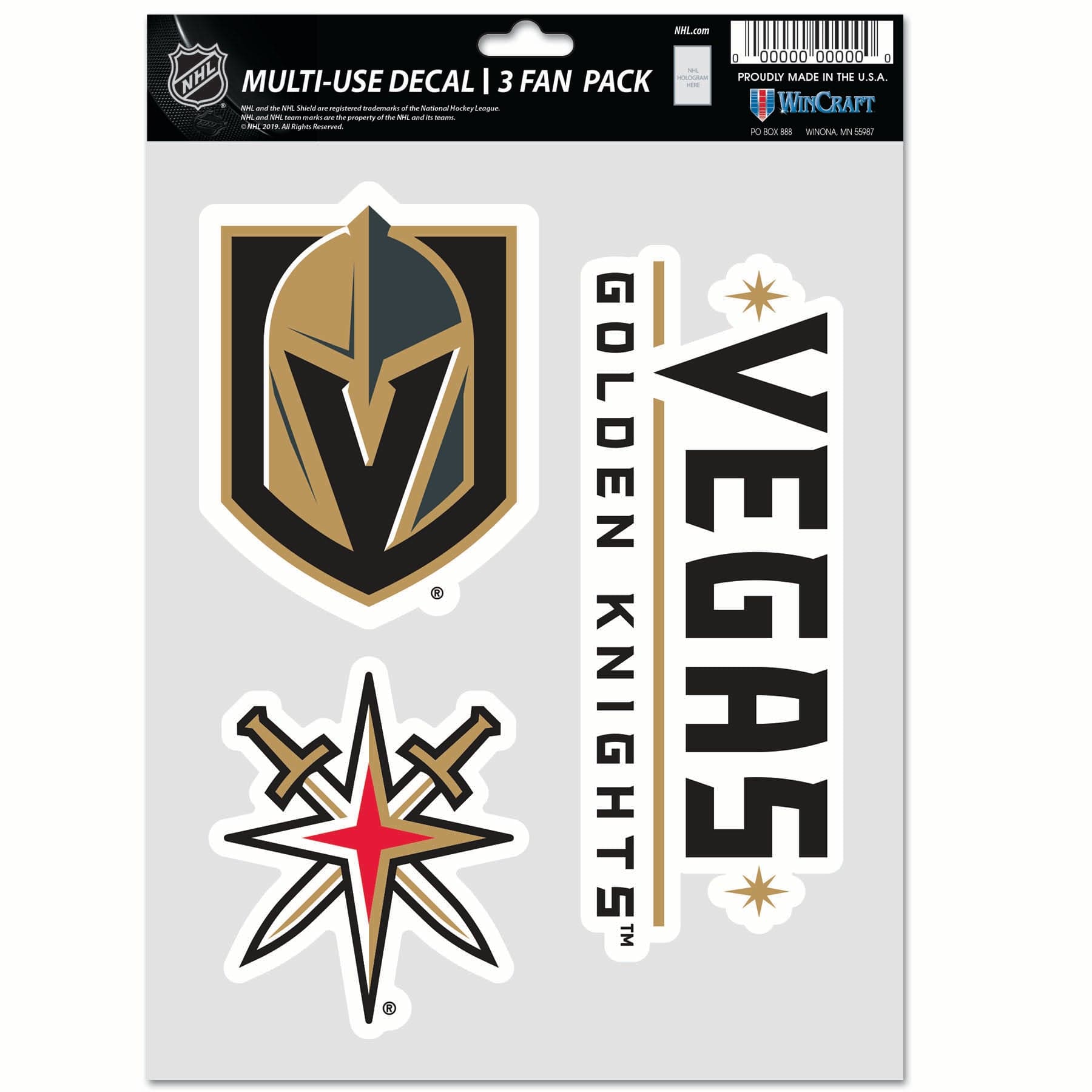 Vegas Golden Knights Wincraft NHL 3 Pack Decal Set