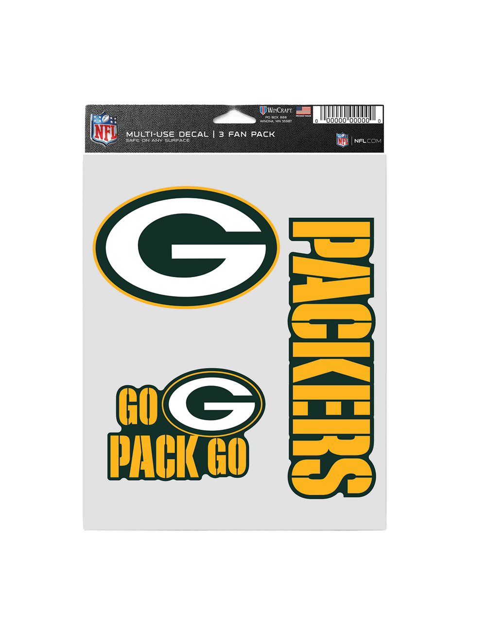 Green Bay Packers Wincraft NFL Team 3 Pack Decal Set