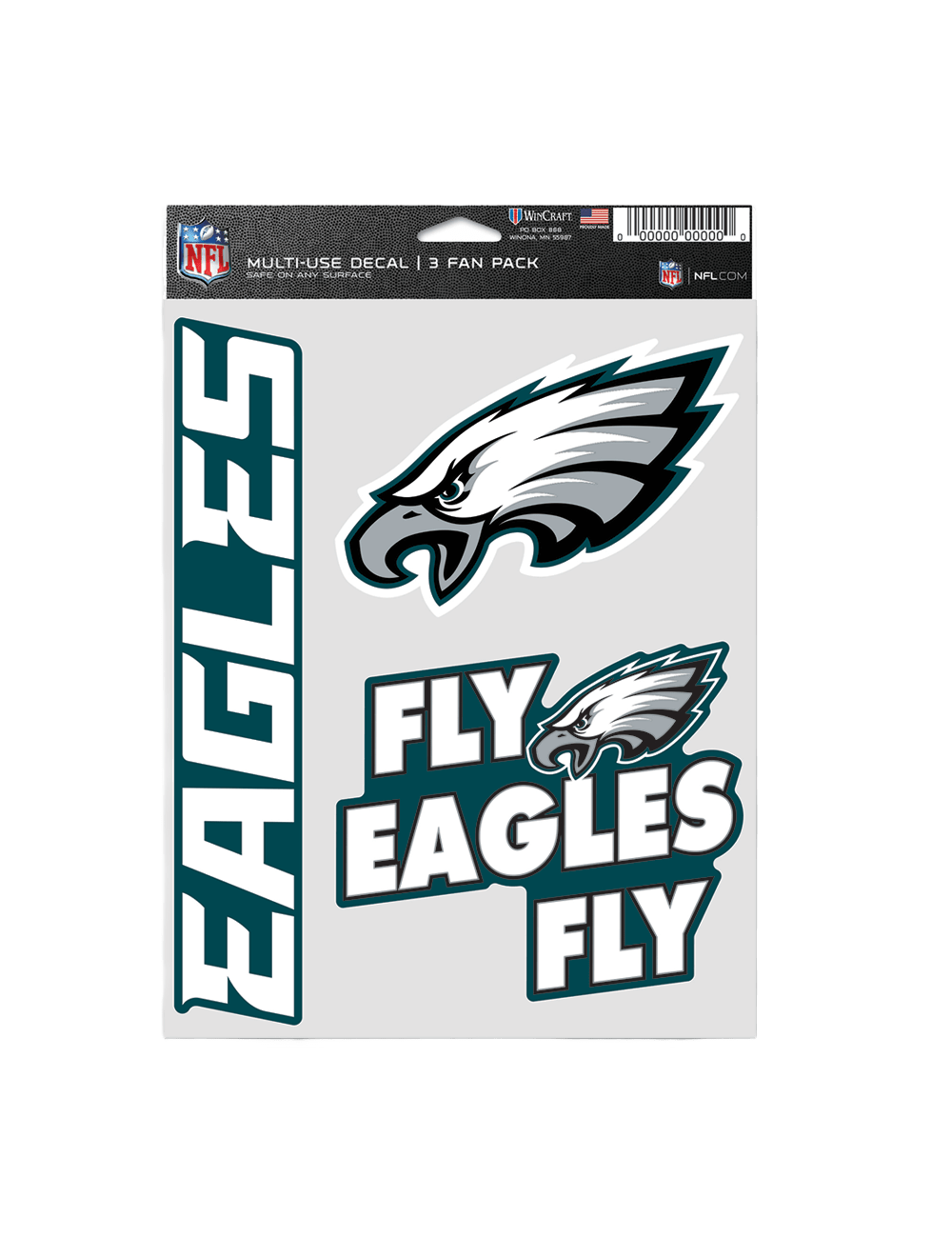 Philadelphia Eagles Wincraft NFL Team 3 Pack Decal Set