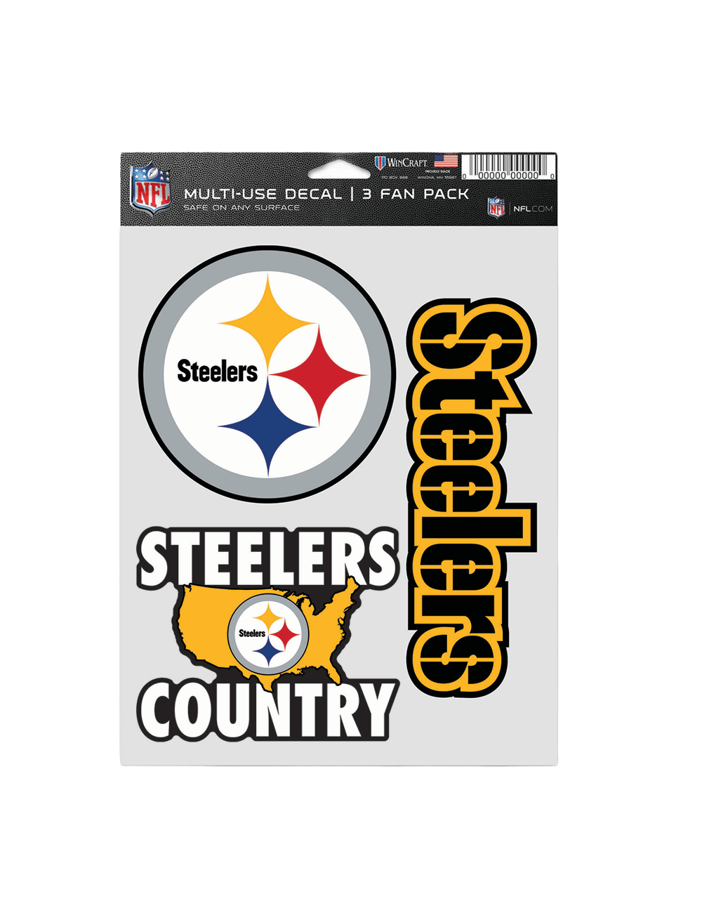 Pittsburgh Steelers Wincraft NFL Team 3 Pack Decal Set