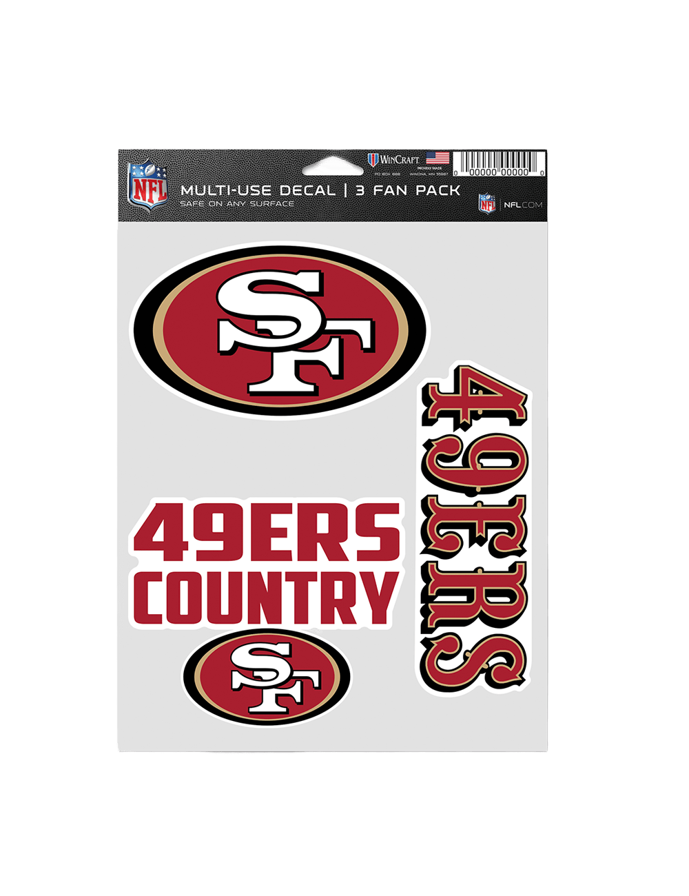 San Francisco 49ers Wincraft NFL Team 3 Pack Decal Set