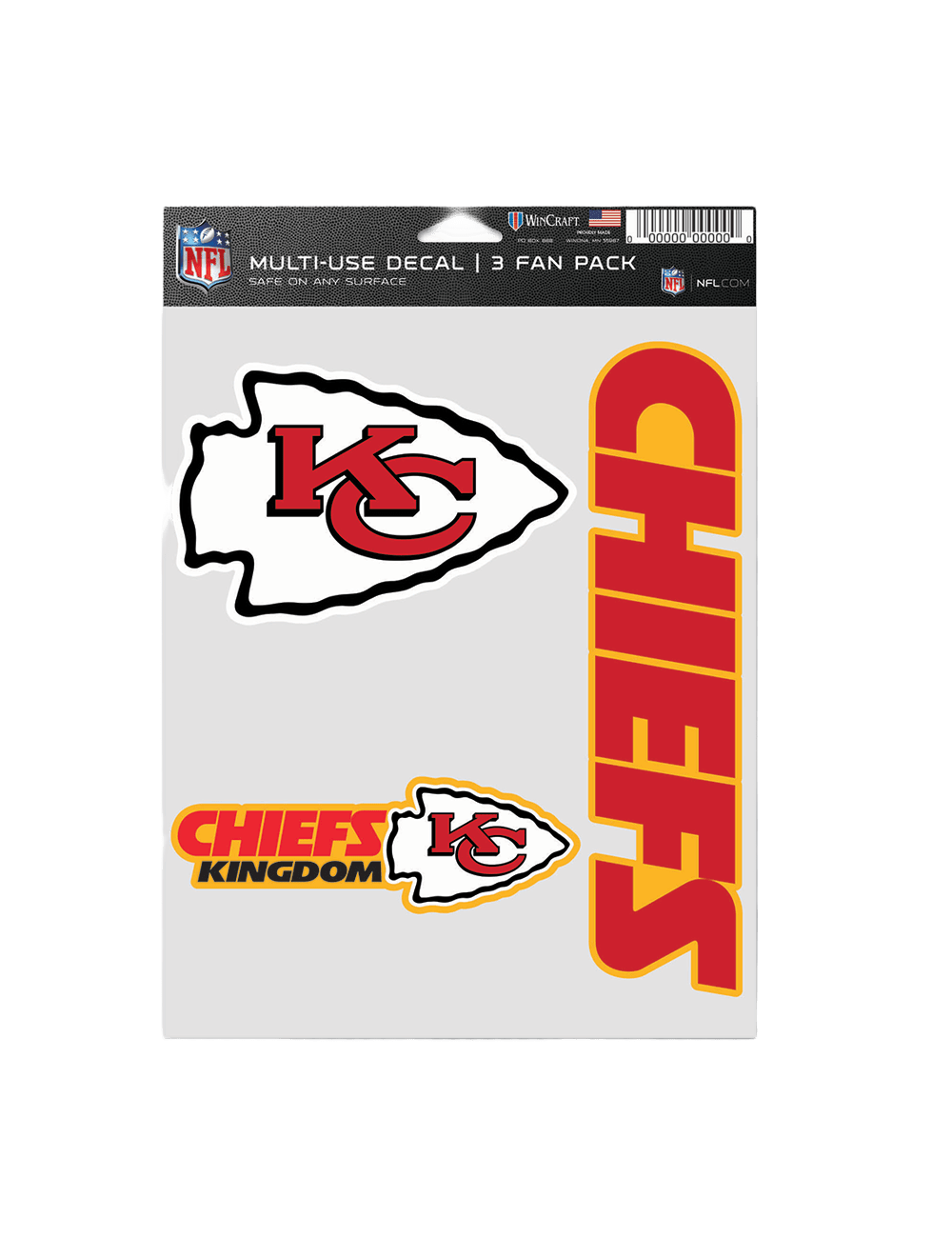 Kansas City Chiefs Wincraft NFL Team 3 Pack Decal Set