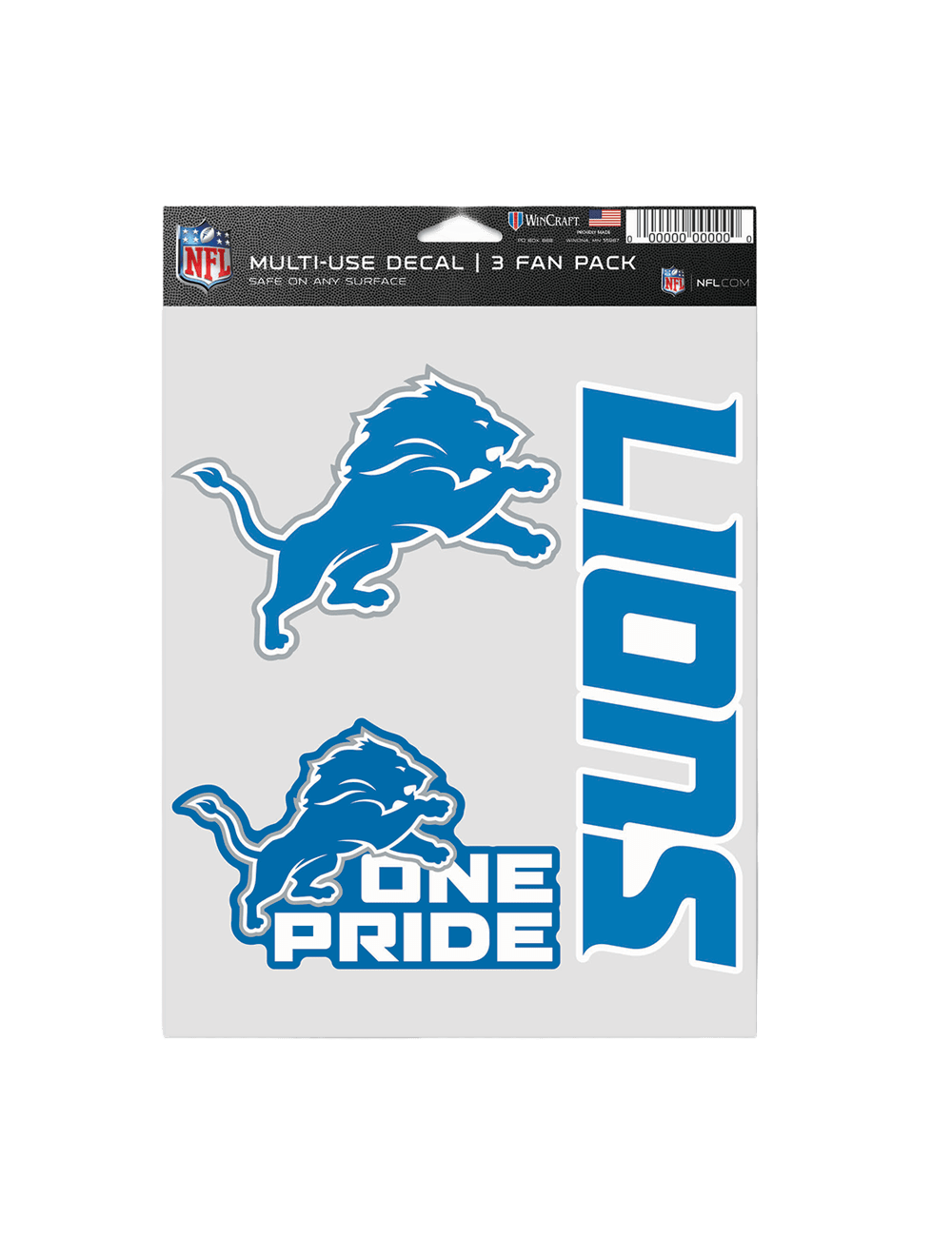 Detroit Lions Wincraft NFL Team 3 Pack Decal Set