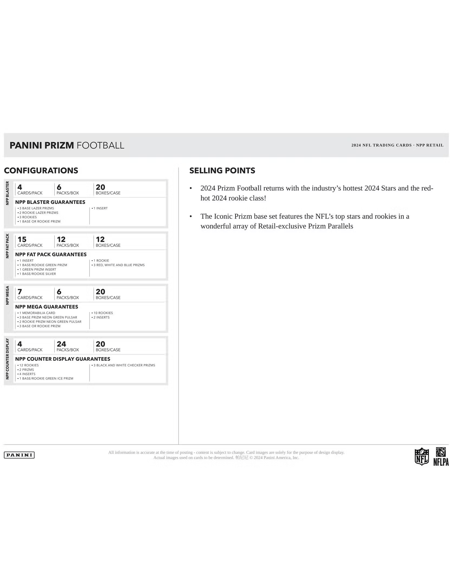 Panini Cards 2024 Panini NFL Prizm Football Trading Card Value Fat Pack
