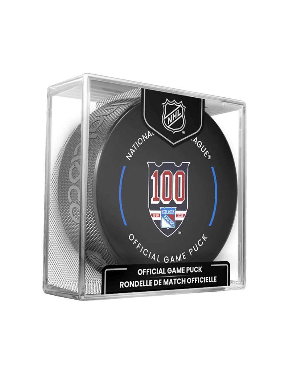 New York Rangers 100th Ann Inglasco NHL 25-26 Game Hockey Puck In Cube