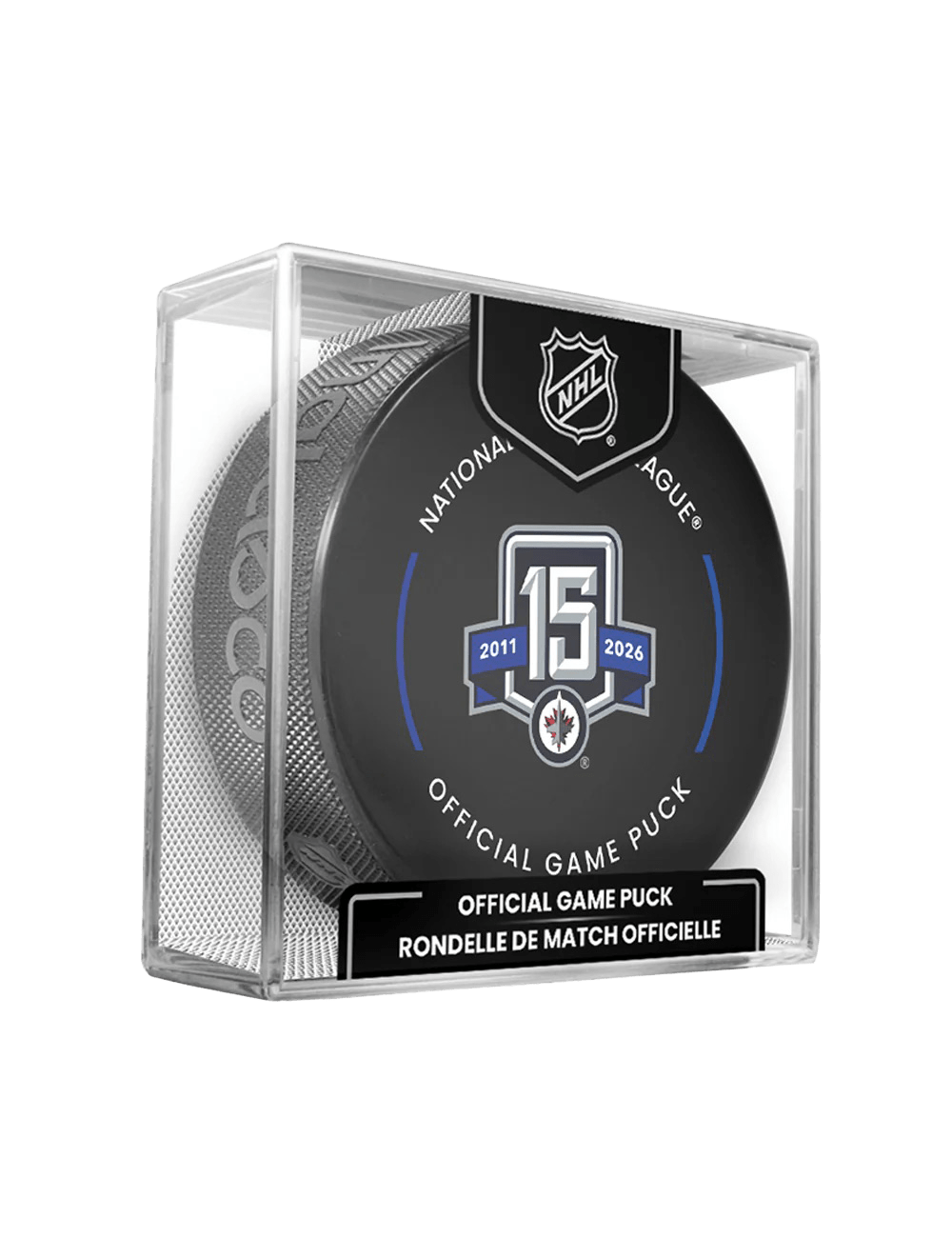 Winnipeg Jets 15th Ann Inglasco NHL 25-26 Game Hockey Puck In Cube