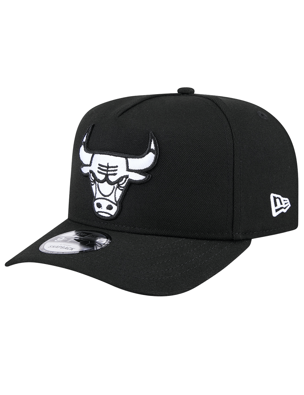 Chicago Bulls New Era NBA Black White 9FIFTY Pre-Curved A-Frame Snapback Hat