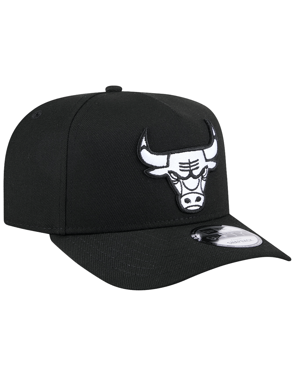 Chicago Bulls New Era NBA Black White 9FIFTY Pre-Curved A-Frame Snapback Hat