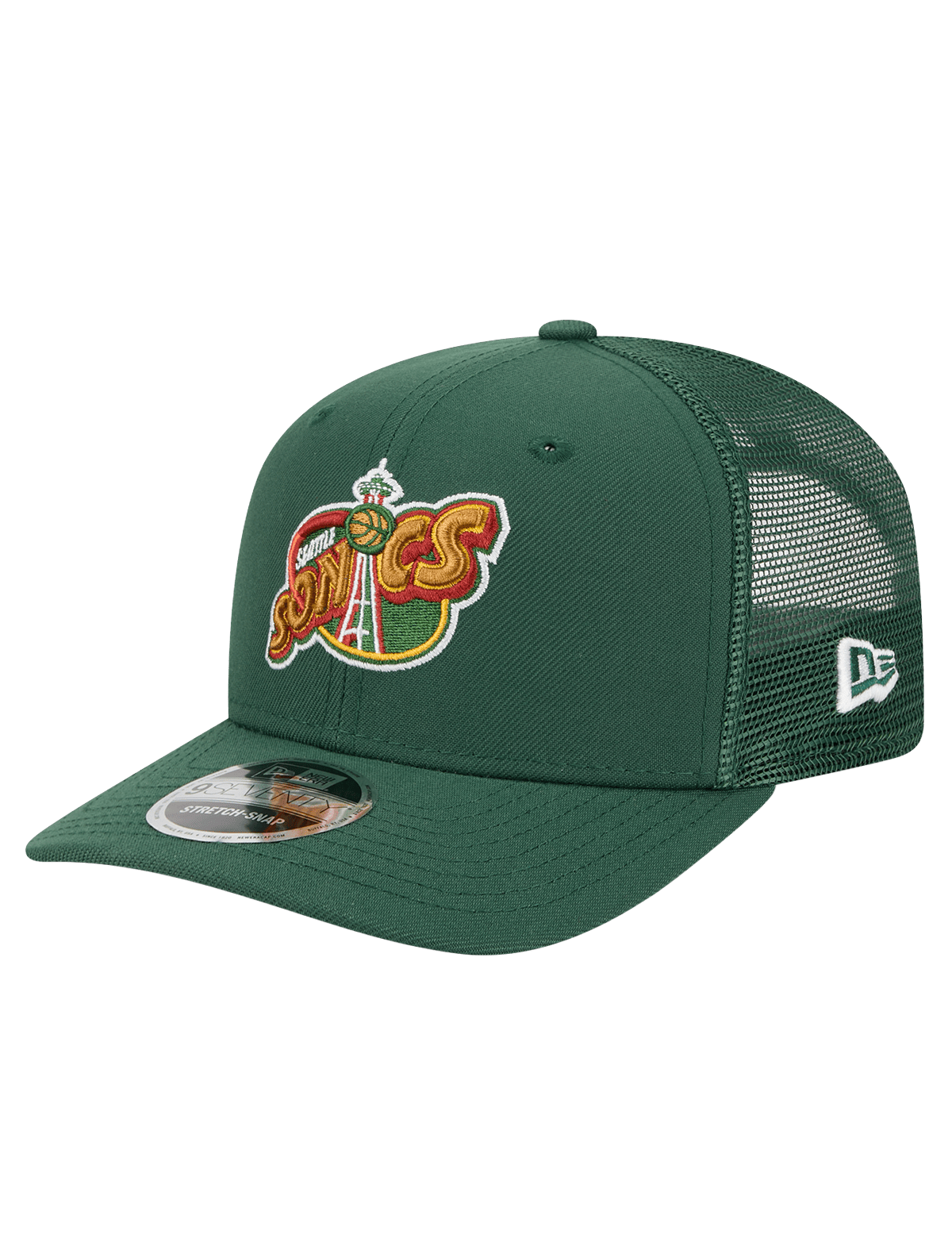 Seattle Supersonics New Era NBA HWC 9SEVENTY Trucker Stretch Snapback Hat - Dark Green