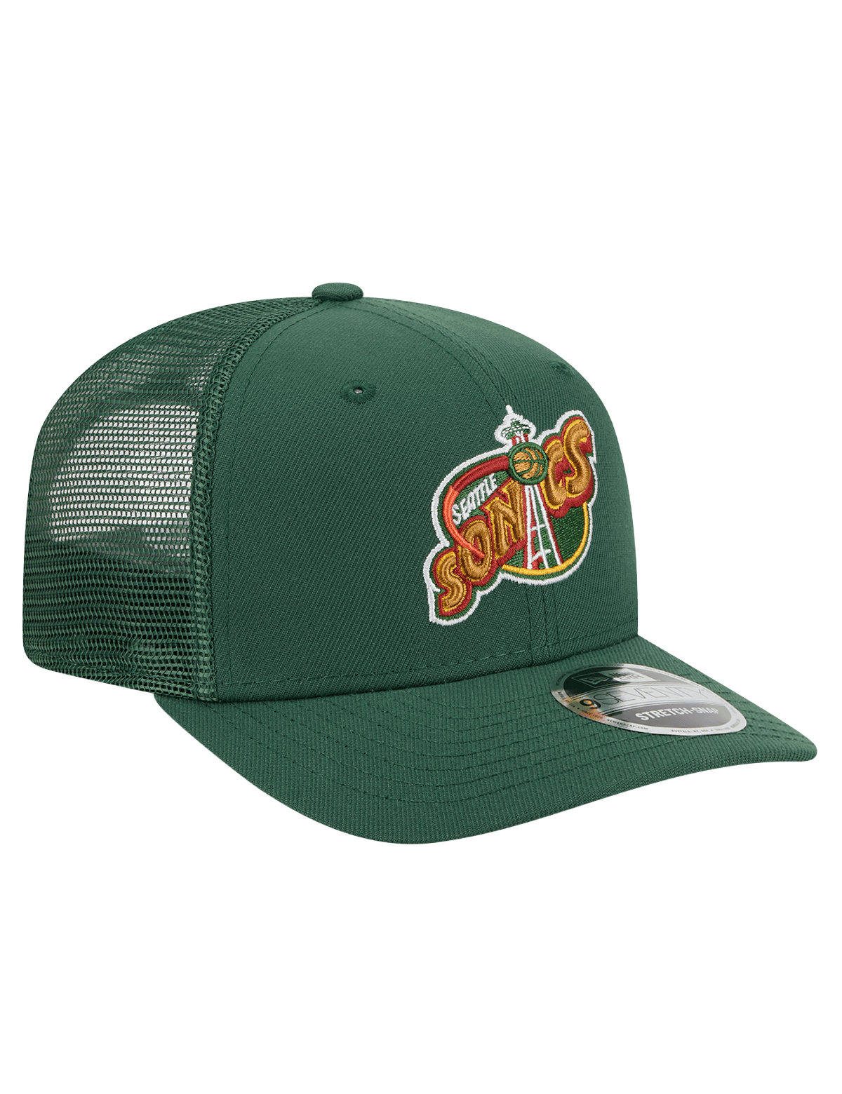Seattle Supersonics New Era NBA HWC 9SEVENTY Trucker Stretch Snapback Hat - Dark Green
