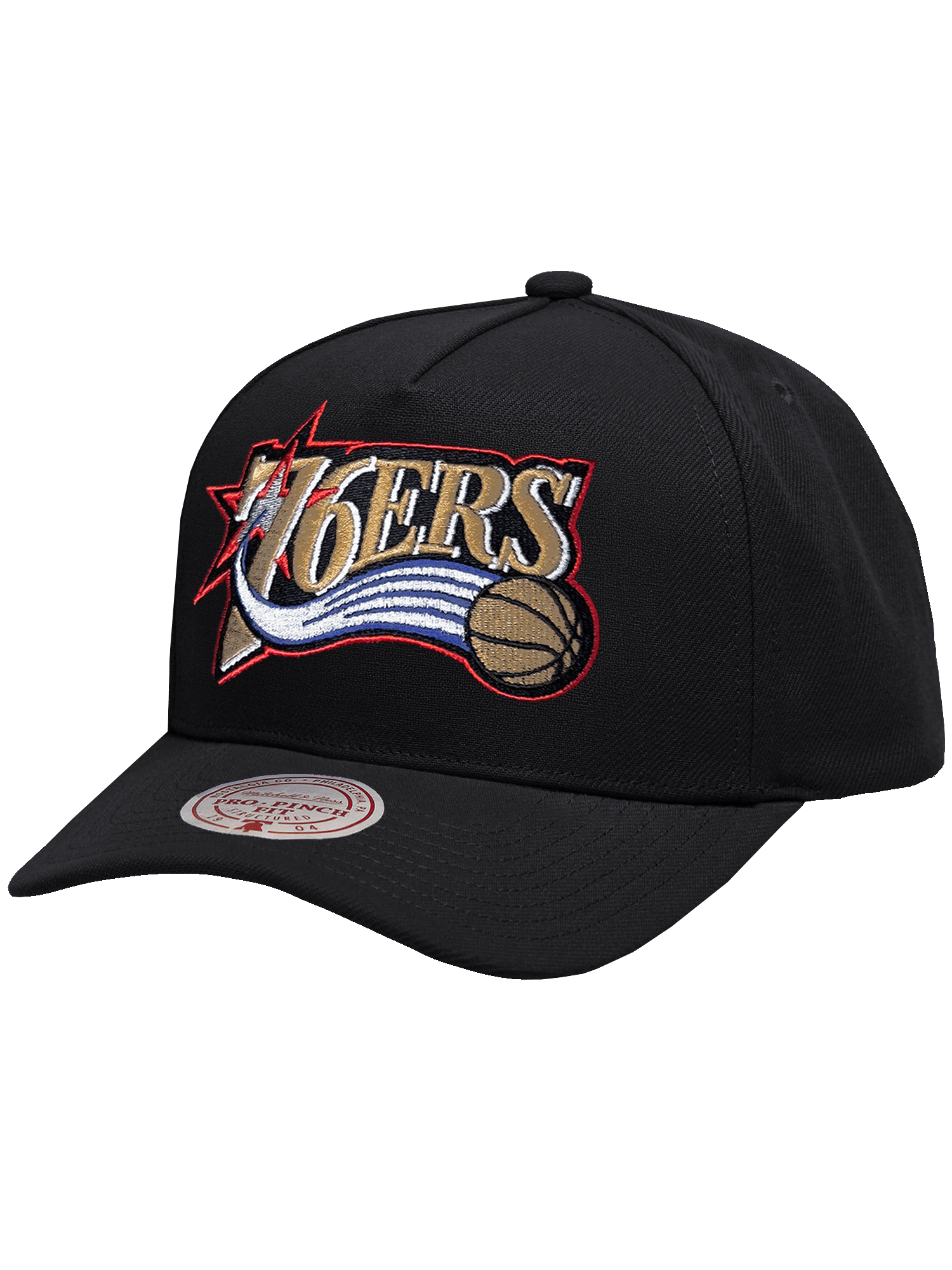 Philadelphia 76ers Mitchell & Ness NBA HWC Pro Pinch Snapback Hat - Black
