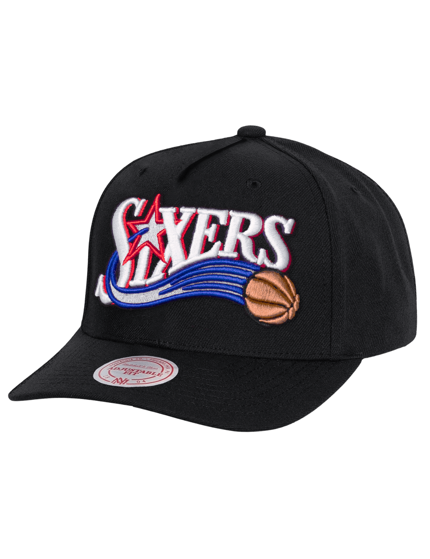 Philadelphia 76ers Mitchell & Ness NBA HWC Wordmark MVP Snapback Hat - Black