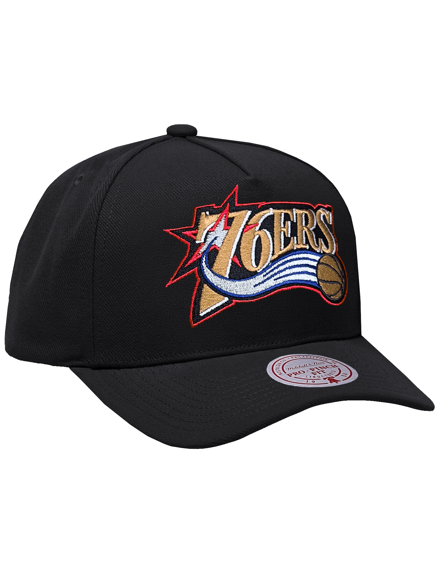 Philadelphia 76ers Mitchell & Ness NBA HWC Pro Pinch Snapback Hat - Black