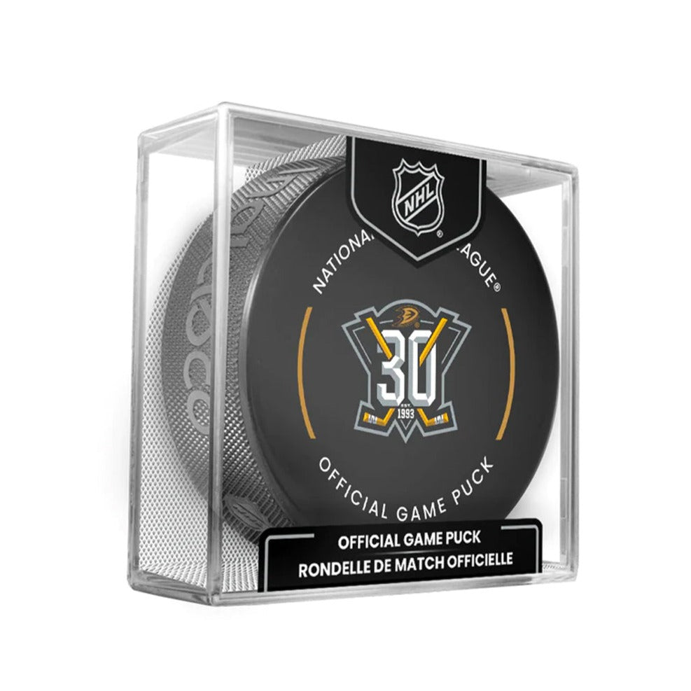 Anaheim Mighty Ducks Inglasco NHL 30th Anniversary Hockey Puck In Cube