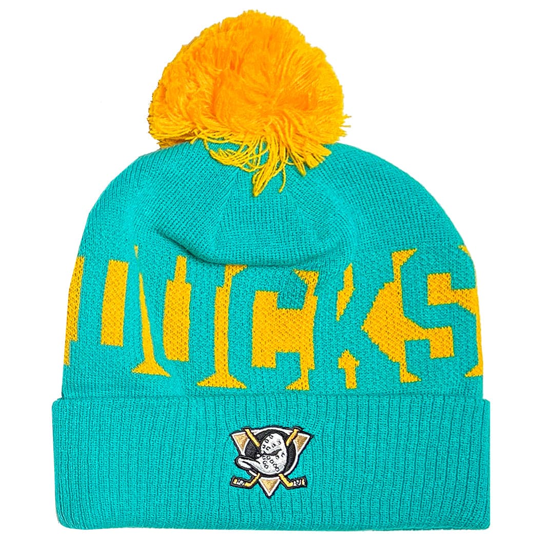 Anaheim Mighty Ducks NHL Throwback Stripe Pom Knit Beanie