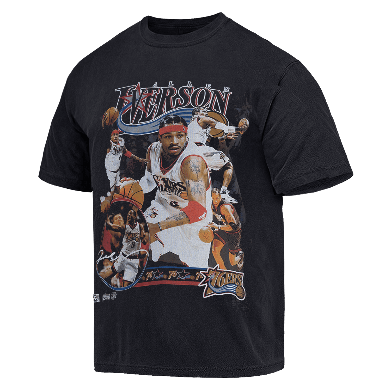 Allen Iverson Philadelphia 76ers Mitchell & Ness NBA Player Homage Vintage T-Shirt - Faded Black