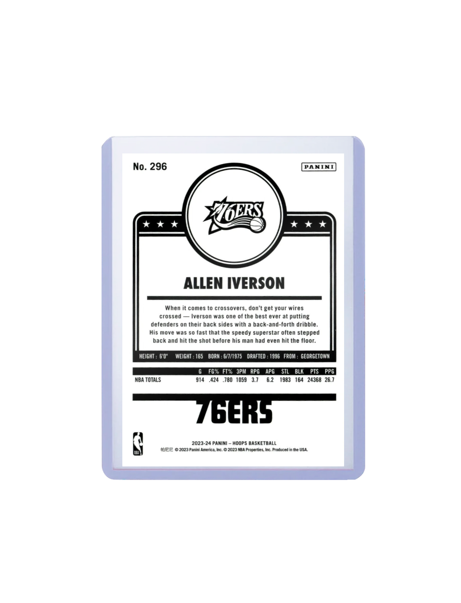 Allen Iverson Philadelphia 76ers Panini NBA Hoops 23-24 Tribute Card