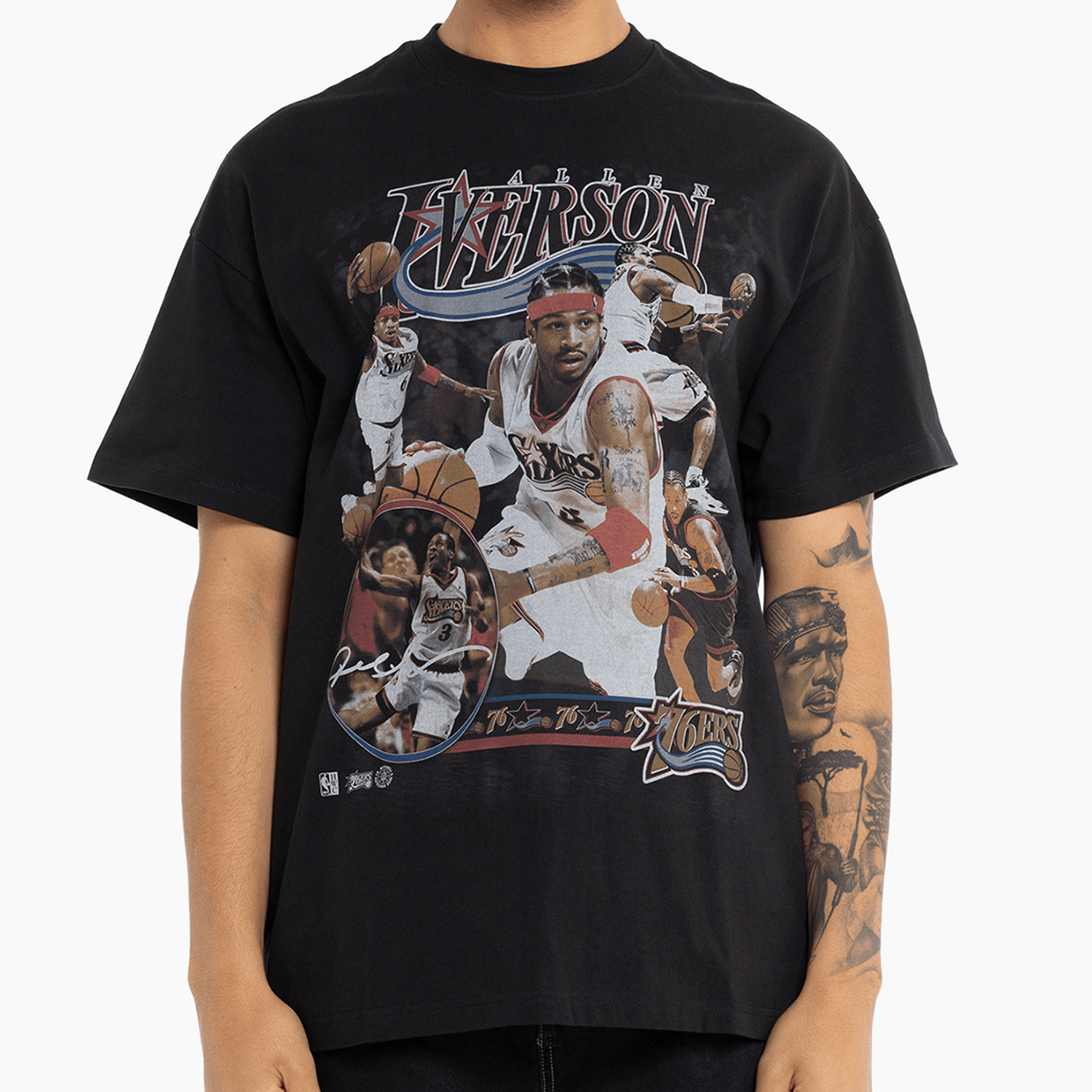 Allen Iverson Philadelphia 76ers Mitchell & Ness NBA Player Homage Vintage T-Shirt - Faded Black