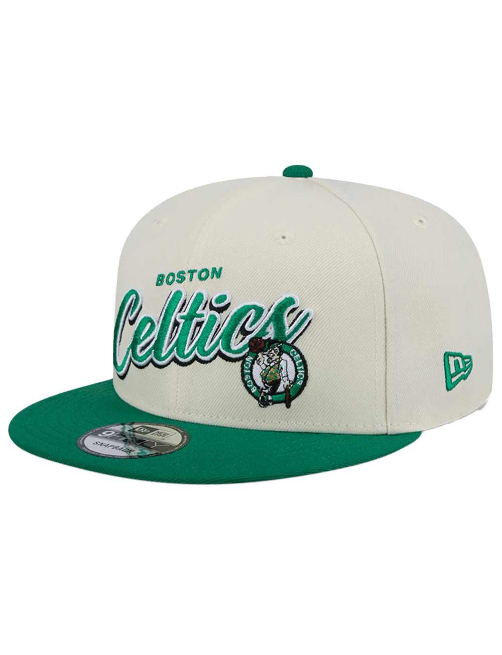 Boston Celtics New Era NBA 2 Tone Script 9FIFTY Snapback Hat - Chrome White