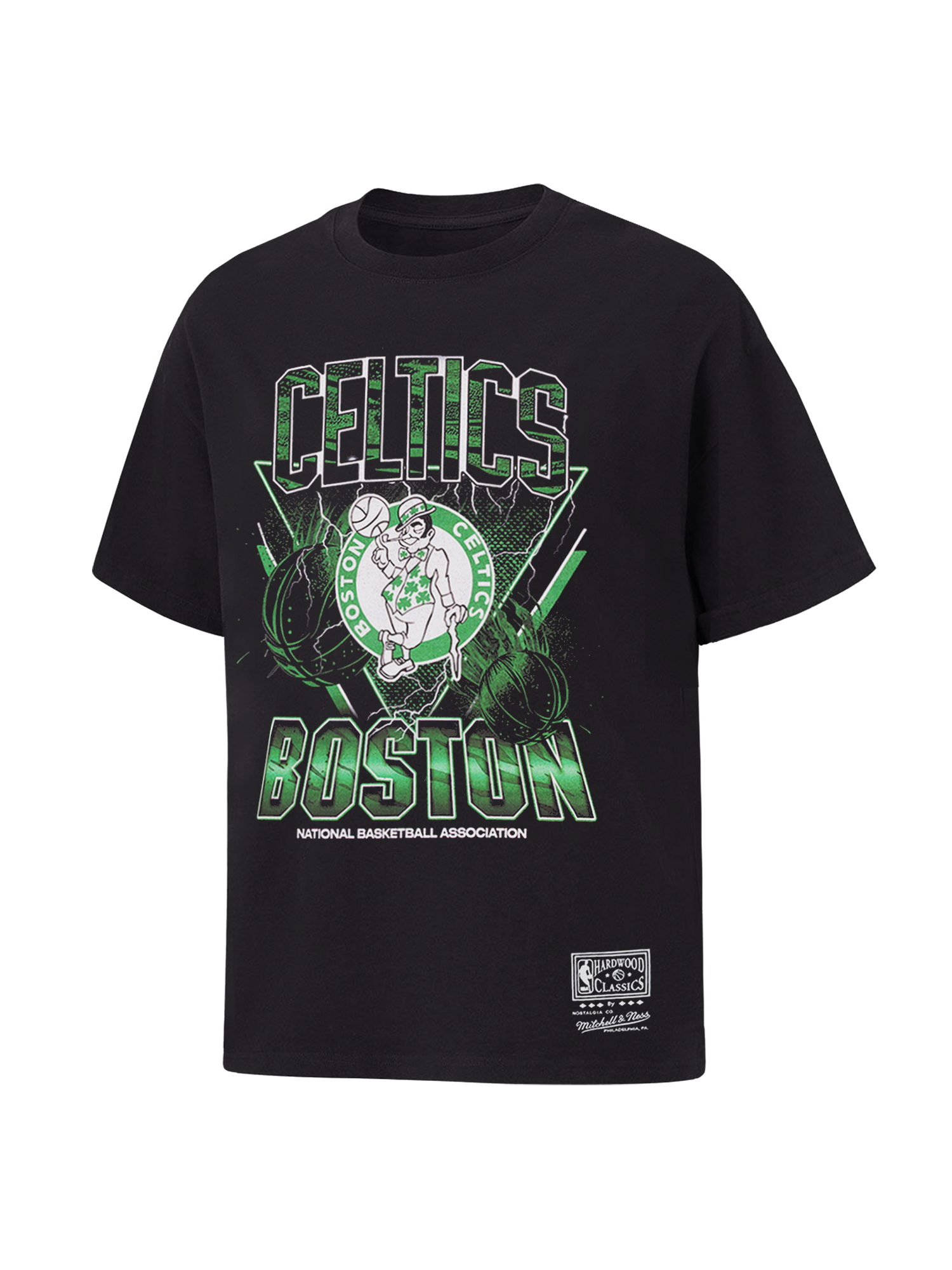 Boston Celtics Mitchell & Ness NBA Trigon Vintage T-Shirt - Overdyed Black