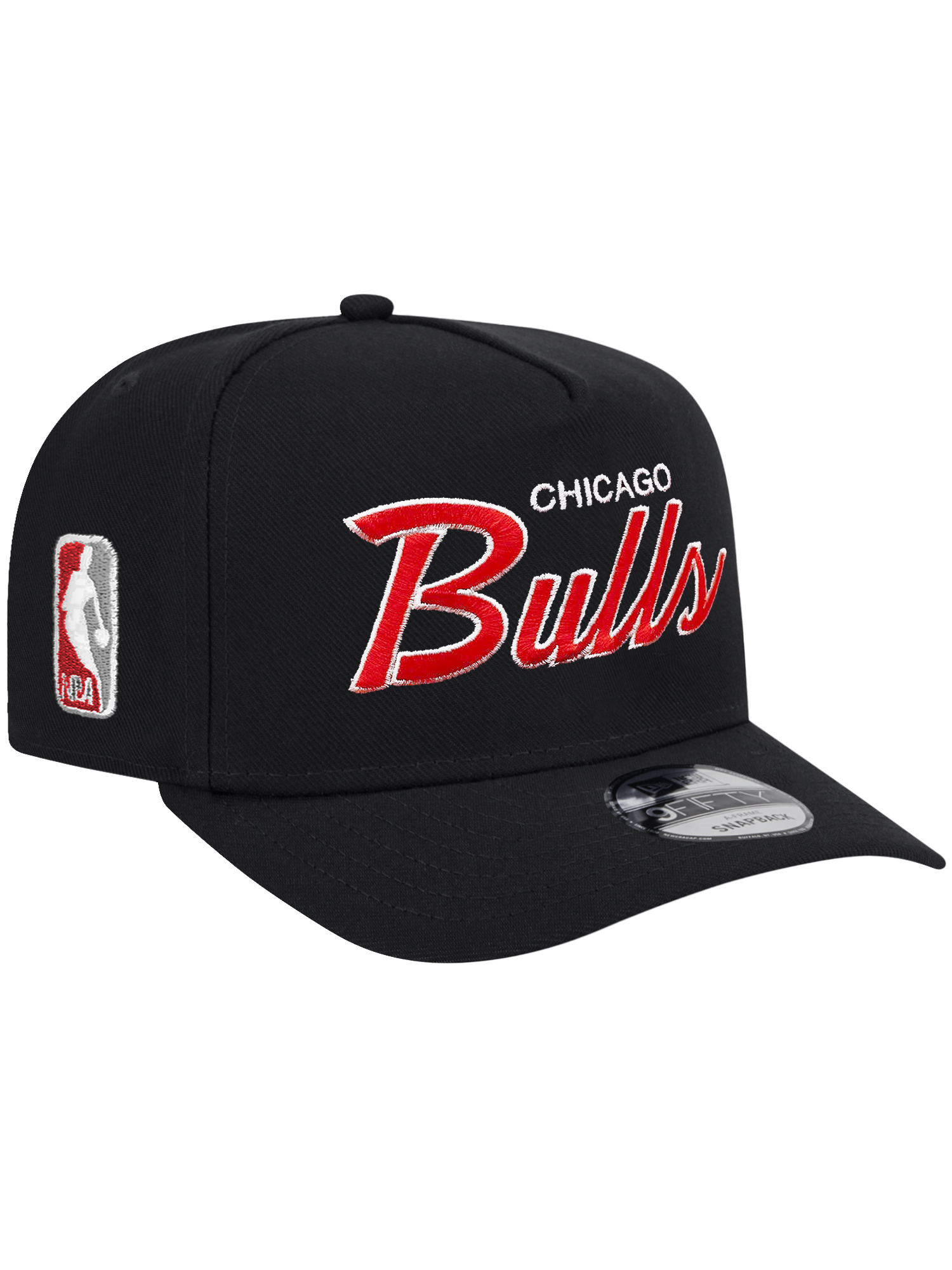 Chicago Bulls New Era NBA Script 9FIFTY Pre-Curved A-Frame Snapback Hat - Black