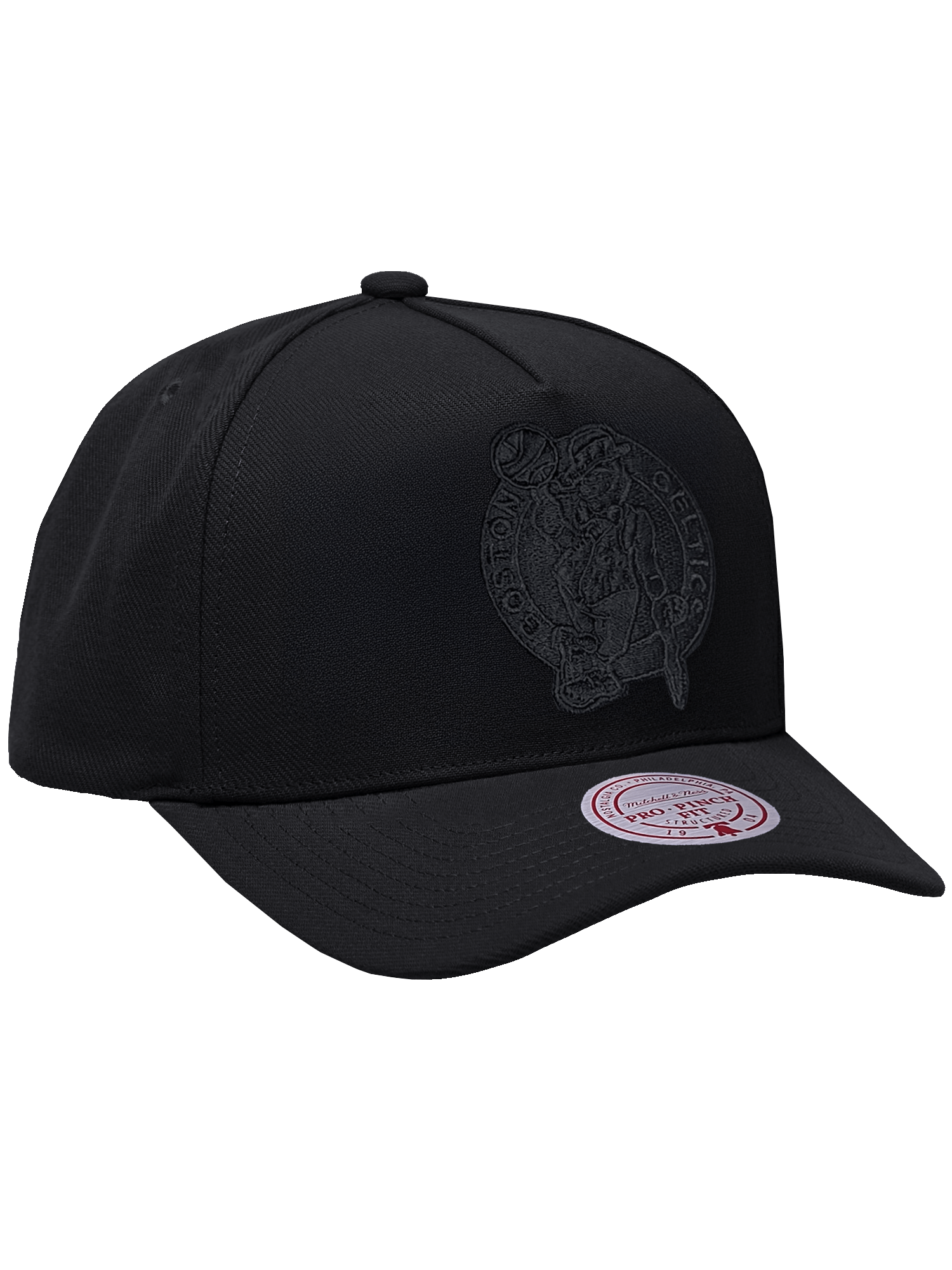 Boston Celtics Mitchell & Ness NBA Black On Black Pro Pinch Snapback Hat