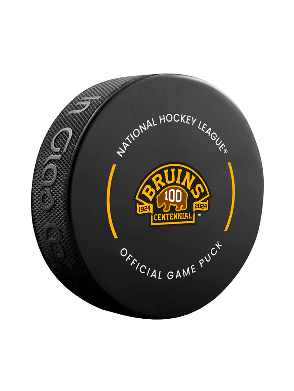 Boston Bruins Inglasco NHL 100th Anniversary Hockey Puck In Cube