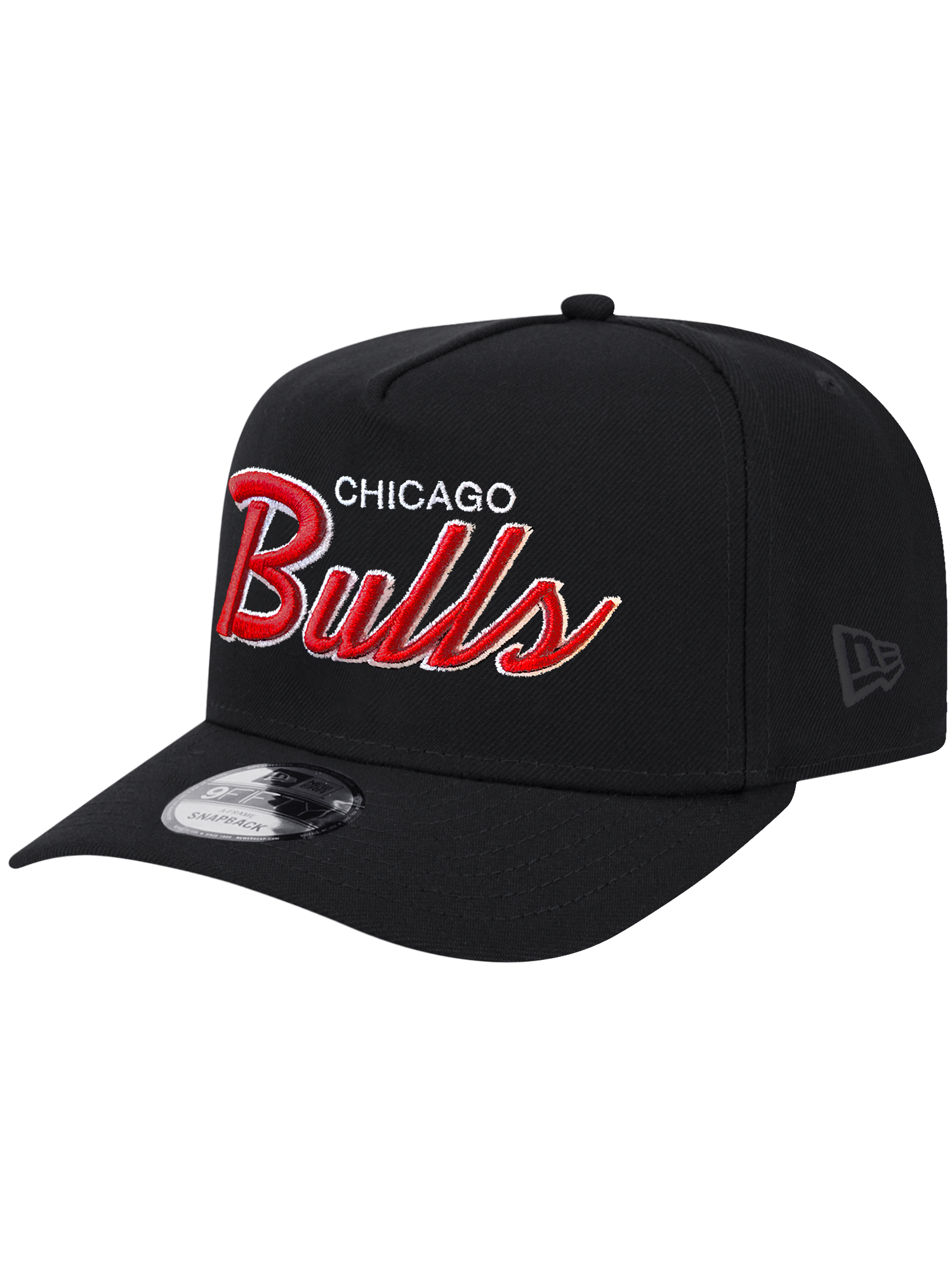 Chicago Bulls New Era NBA Script 9FIFTY Pre-Curved A-Frame Snapback Hat - Black