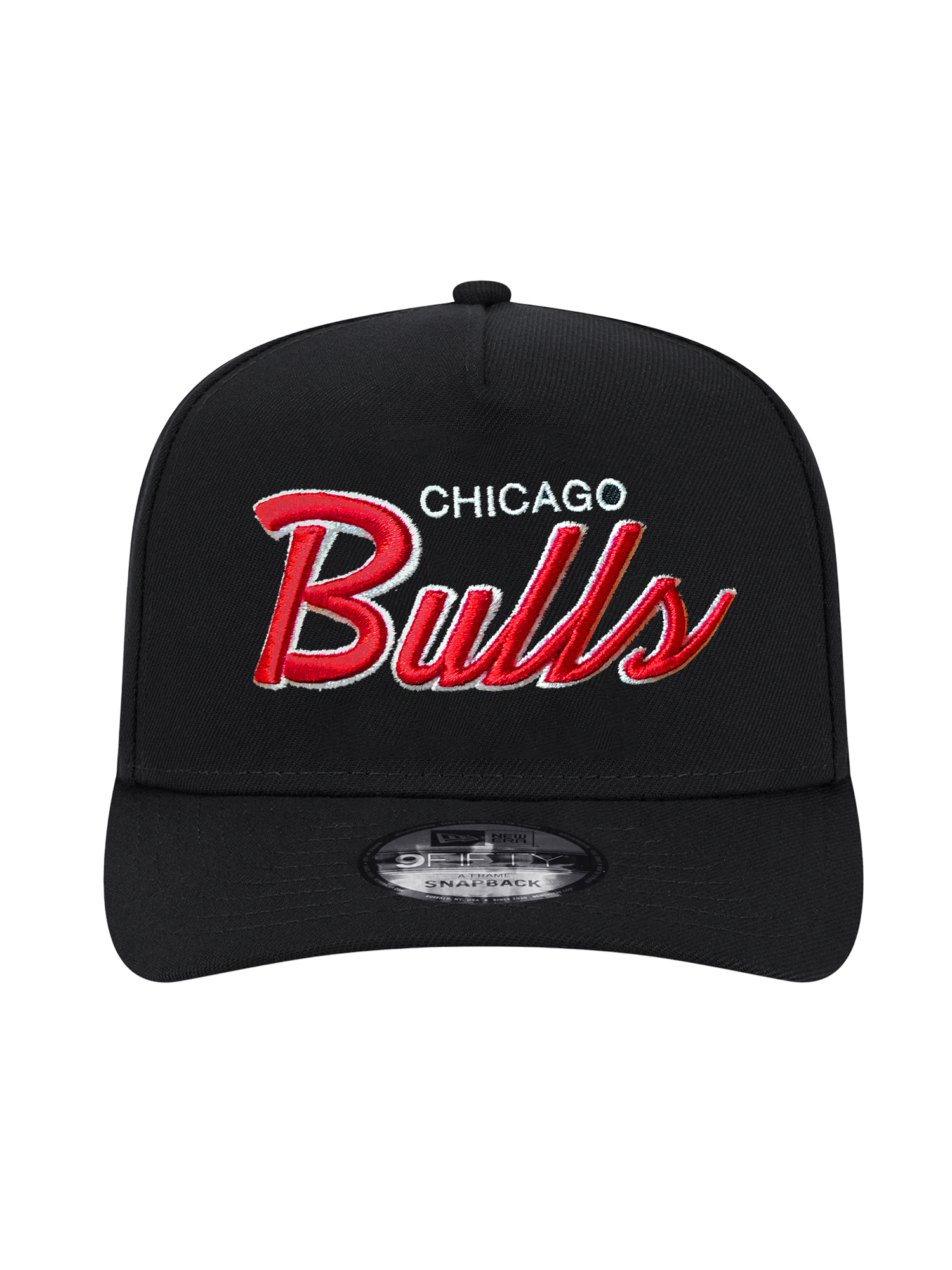 Chicago Bulls New Era NBA Script 9FIFTY Pre-Curved A-Frame Snapback Hat - Black