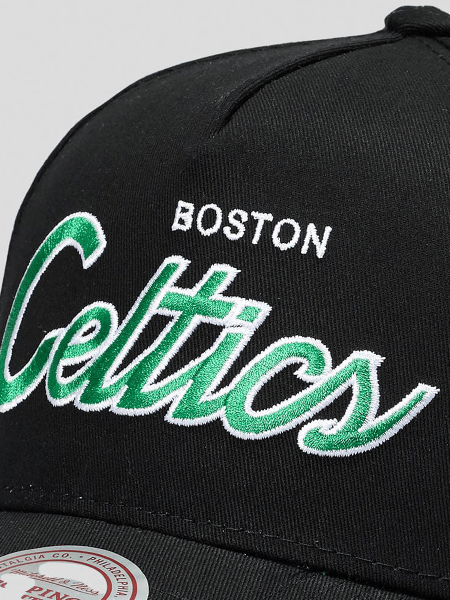 Boston Celtics Mitchell & Ness NBA Script 2.0 Pro Pinch Snapback Hat - Black