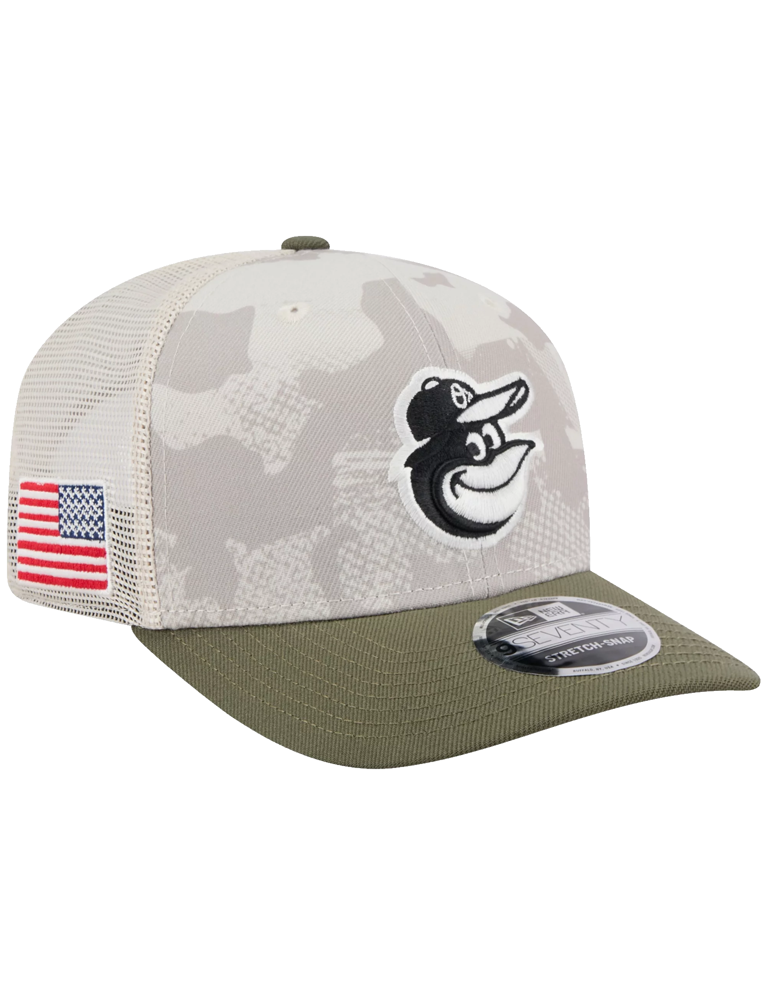 Baltimore Orioles New Era MLB Armed Forces 2025 9SEVENTY Stretch-Snapback Hat