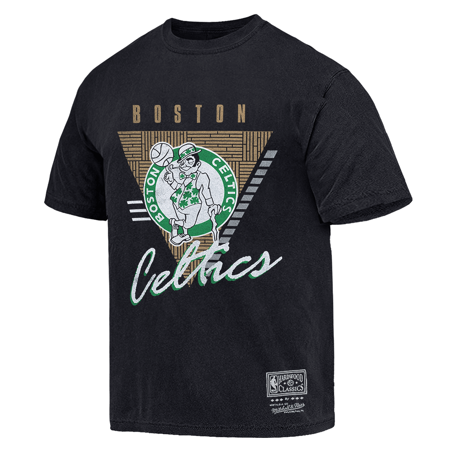 Boston Celtics Mitchell & Ness NBA Tri Logo Vintage T-Shirt - Faded Black