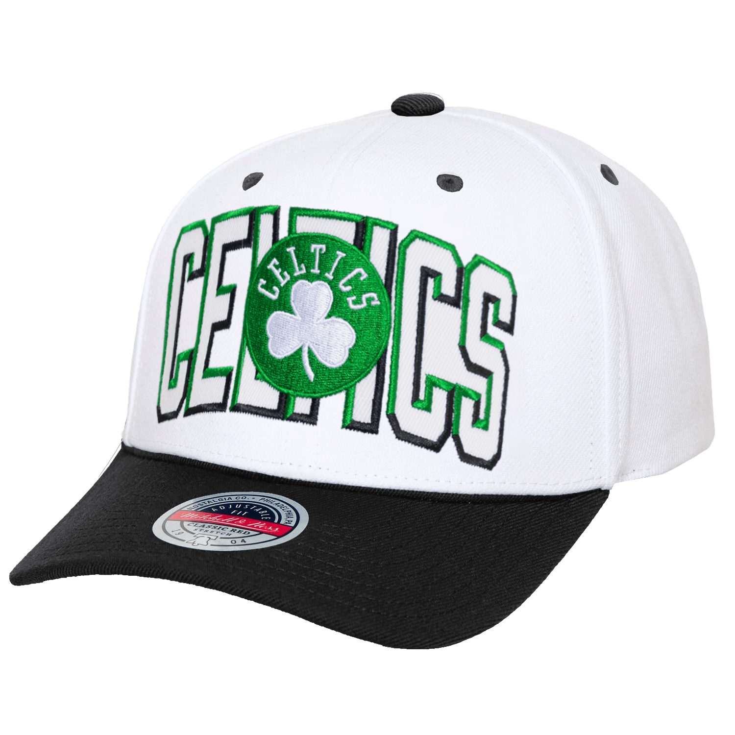 Boston Celtics Mitchell & Ness NBA Bevel Classic Red Snapback Hat - White