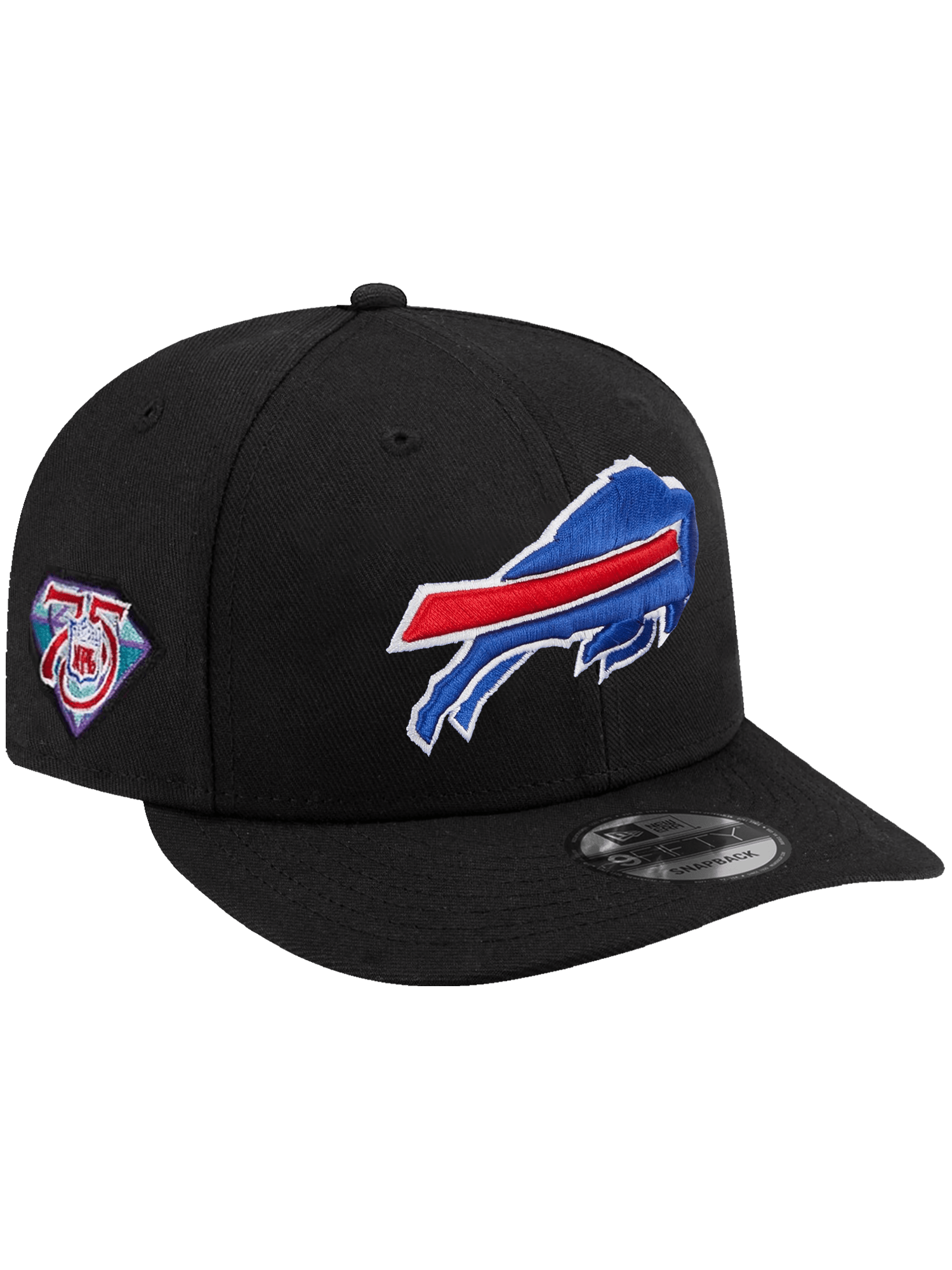 Buffalo Bills New Era NFL 75th Ann Patch 9FIFTY Pre-Curved Snapback Hat - Black