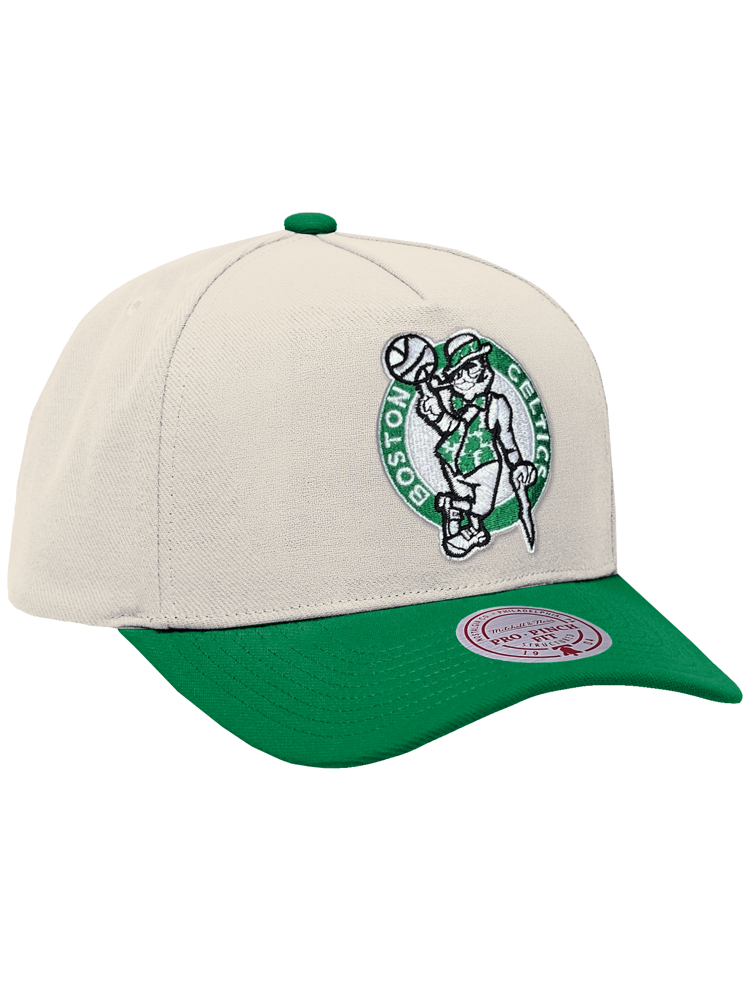 Boston Celtics Mitchell & Ness NBA HWC 2T Pro Pinch Snapback Hat - Cream