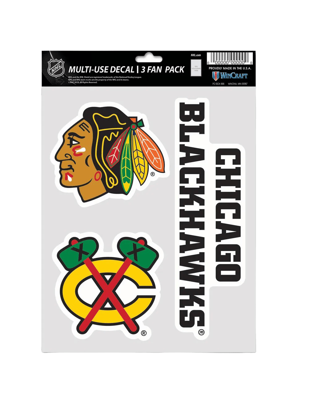 Chicago Blackhawks Wincraft NHL Team 3 Piece 5” x 7” Decal Set