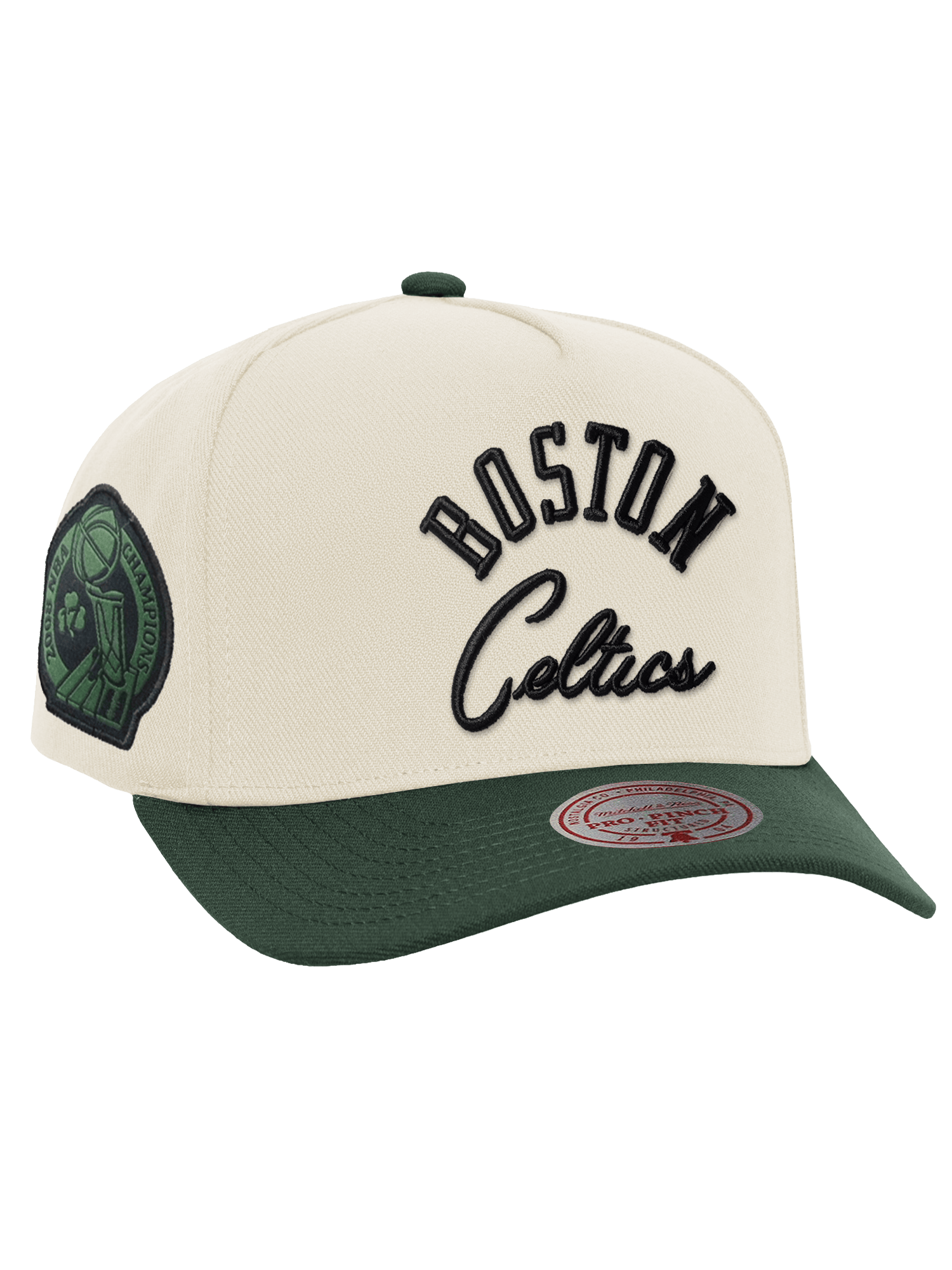 Boston Celtics Mitchell & Ness NBA Tri Logo Pro Pinch Snapback Hat - Off White