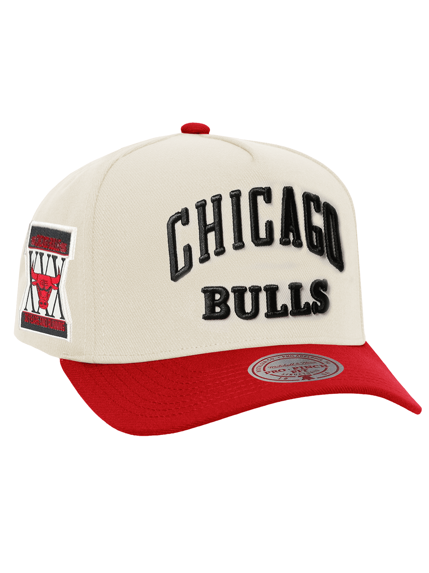Chicago Bulls Mitchell & Ness NBA Tri Logo Pro Pinch Snapback Hat - Off White