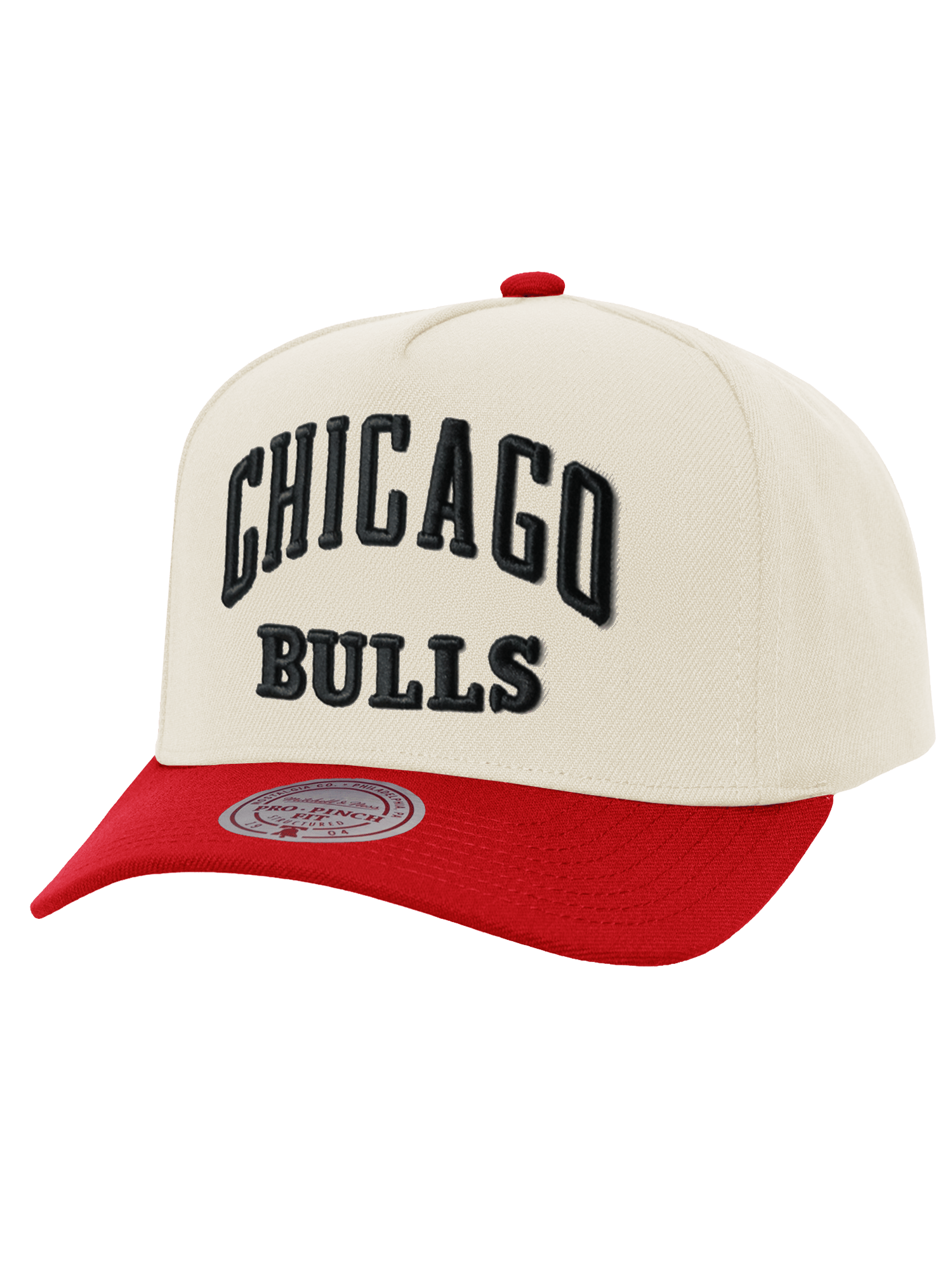 Chicago Bulls Mitchell & Ness NBA Tri Logo Pro Pinch Snapback Hat - Off White