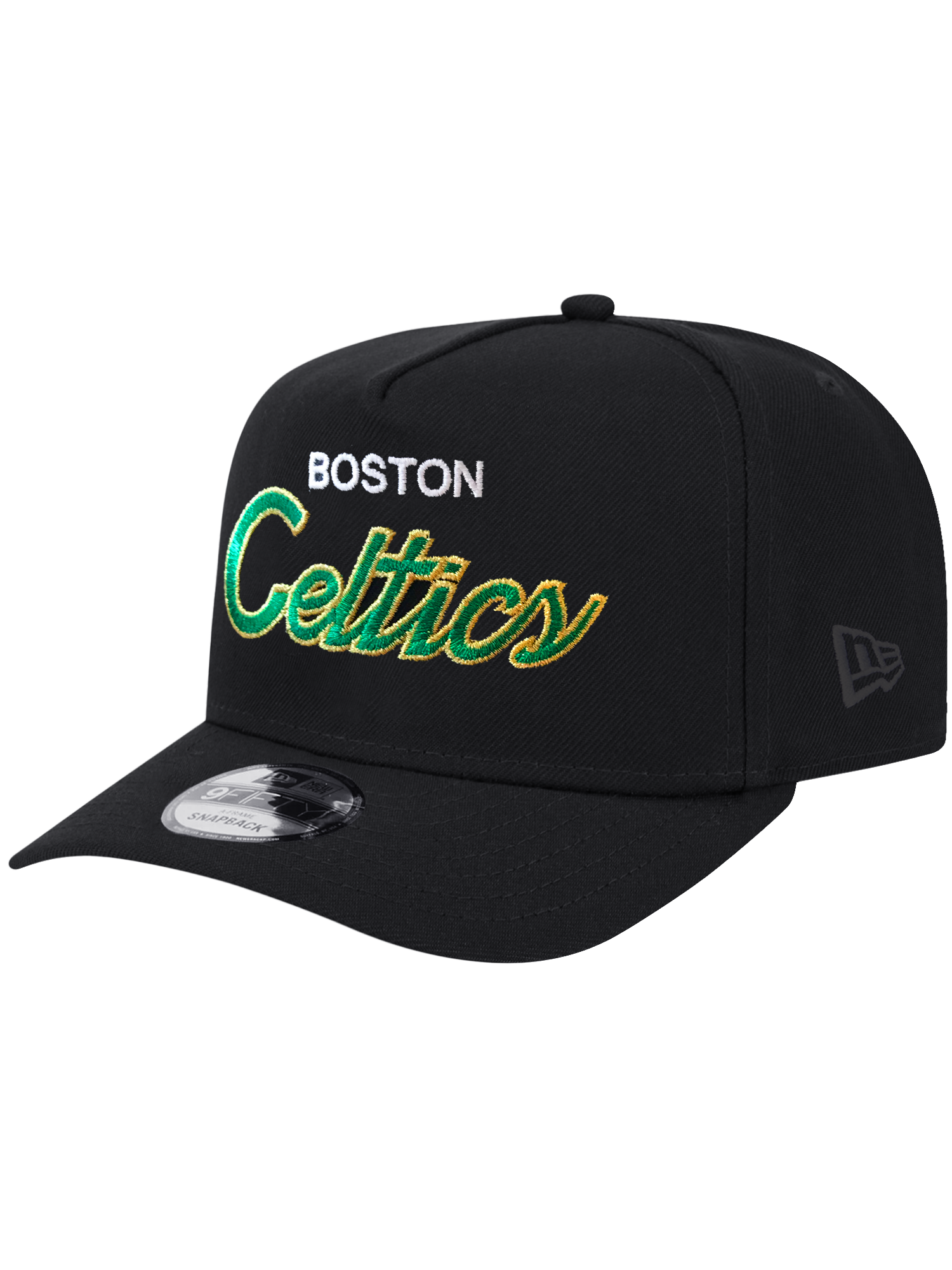 Boston Celtics New Era NBA Script 9FIFTY Pre-Curved A-Frame Snapback Hat - Black