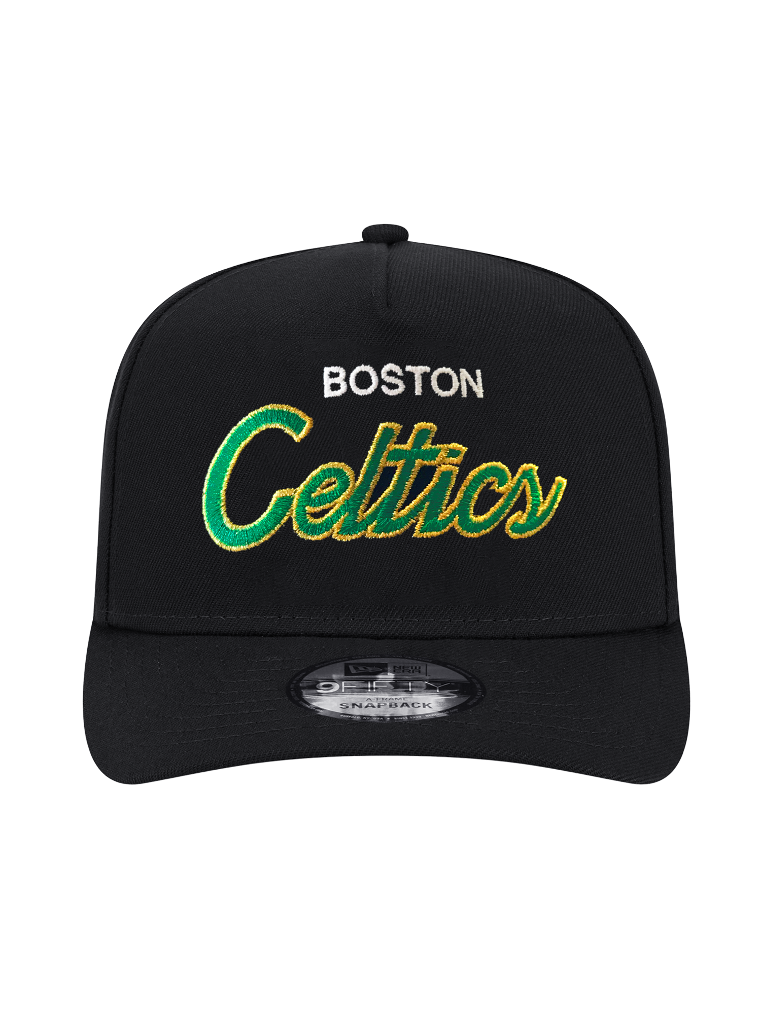 Boston Celtics New Era NBA Script 9FIFTY Pre-Curved A-Frame Snapback Hat - Black
