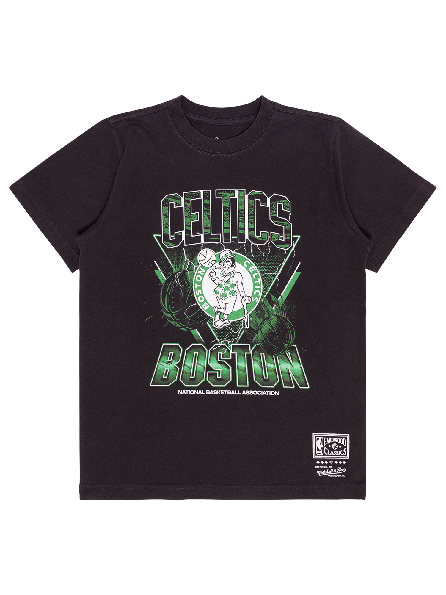Boston Celtics Mitchell & Ness NBA Trigon Vintage T-Shirt - Overdyed Black