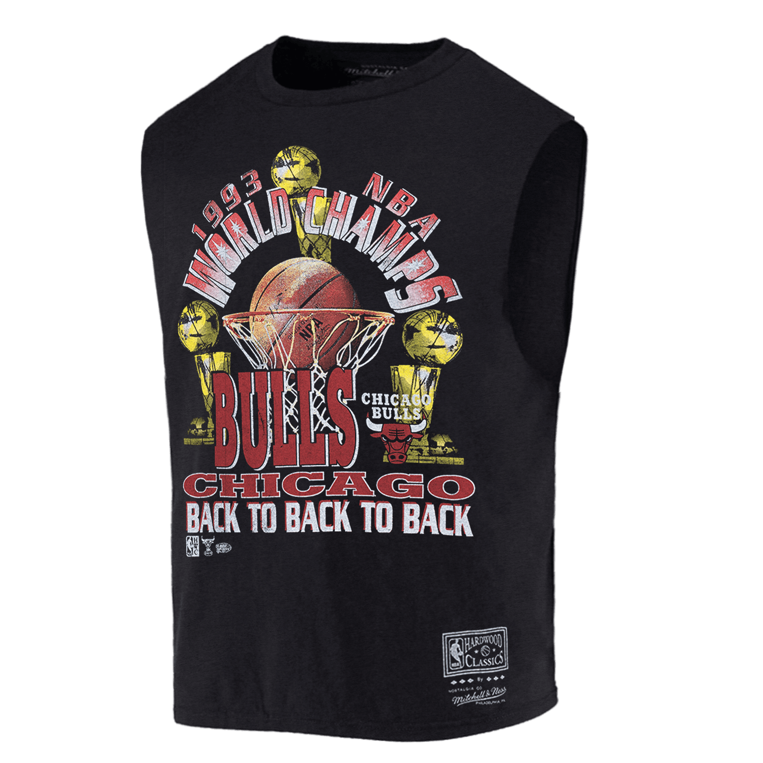 Chicago Bulls Mitchell & Ness NBA 93 Champs Vintage Muscle T-Shirt - Faded Black