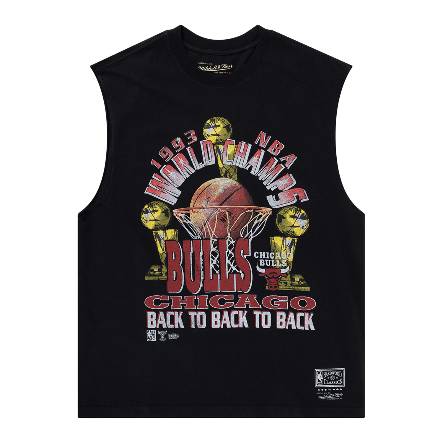 Chicago Bulls Mitchell & Ness NBA 93 Champs Vintage Muscle T-Shirt - Faded Black